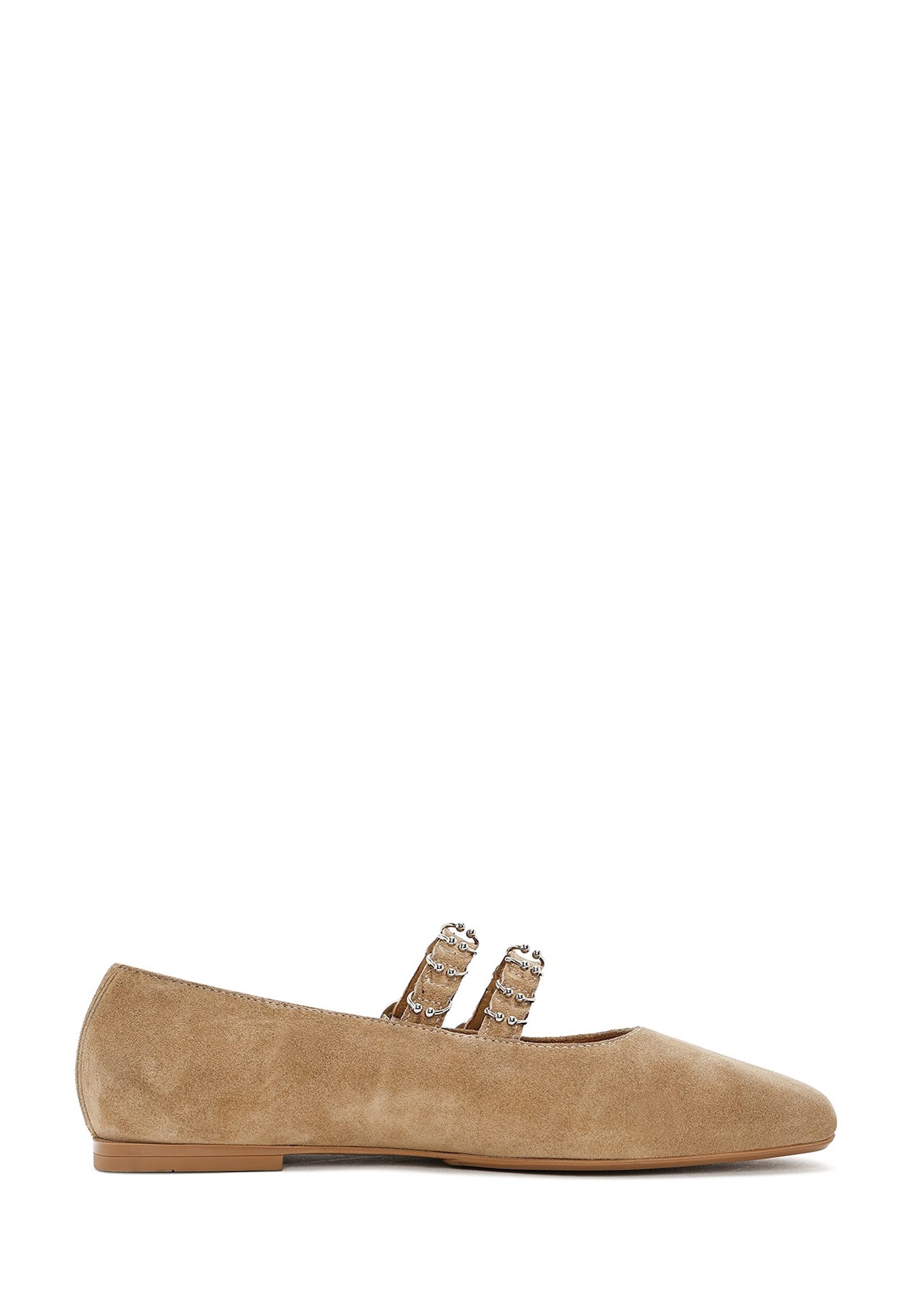 Derimod Ballerinas aus Veloursleder Ballerina Wildleder, Lederfutter, TPU-Sohle, Schnallenriemen, Spitze Zehenkappe