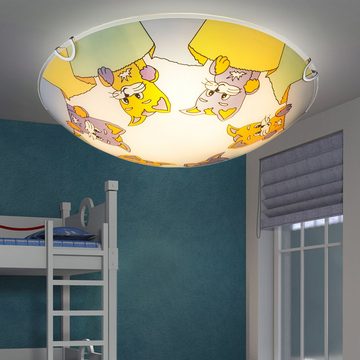 etc-shop Dekolicht, Leuchtmittel inklusive, Warmweiß, Kinder Zimmer Decken Beleuchtung Glas Lampenschirm Katzen