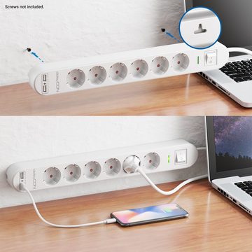 deleyCON deleyCON 1,5m 6 Fach Steckdosenleiste mit USB & EIN/AUS Schalter Weiß Steckdosenleiste