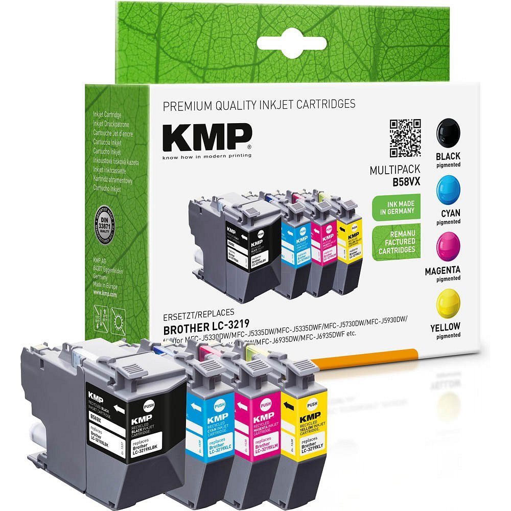 KMP 1 Tinten-Multipack B58VX ERSETZT Brother LC-3219 BK/C/M/Y Tintenpatrone (4 Farben) schwarz, cyan, magenta, gelb
