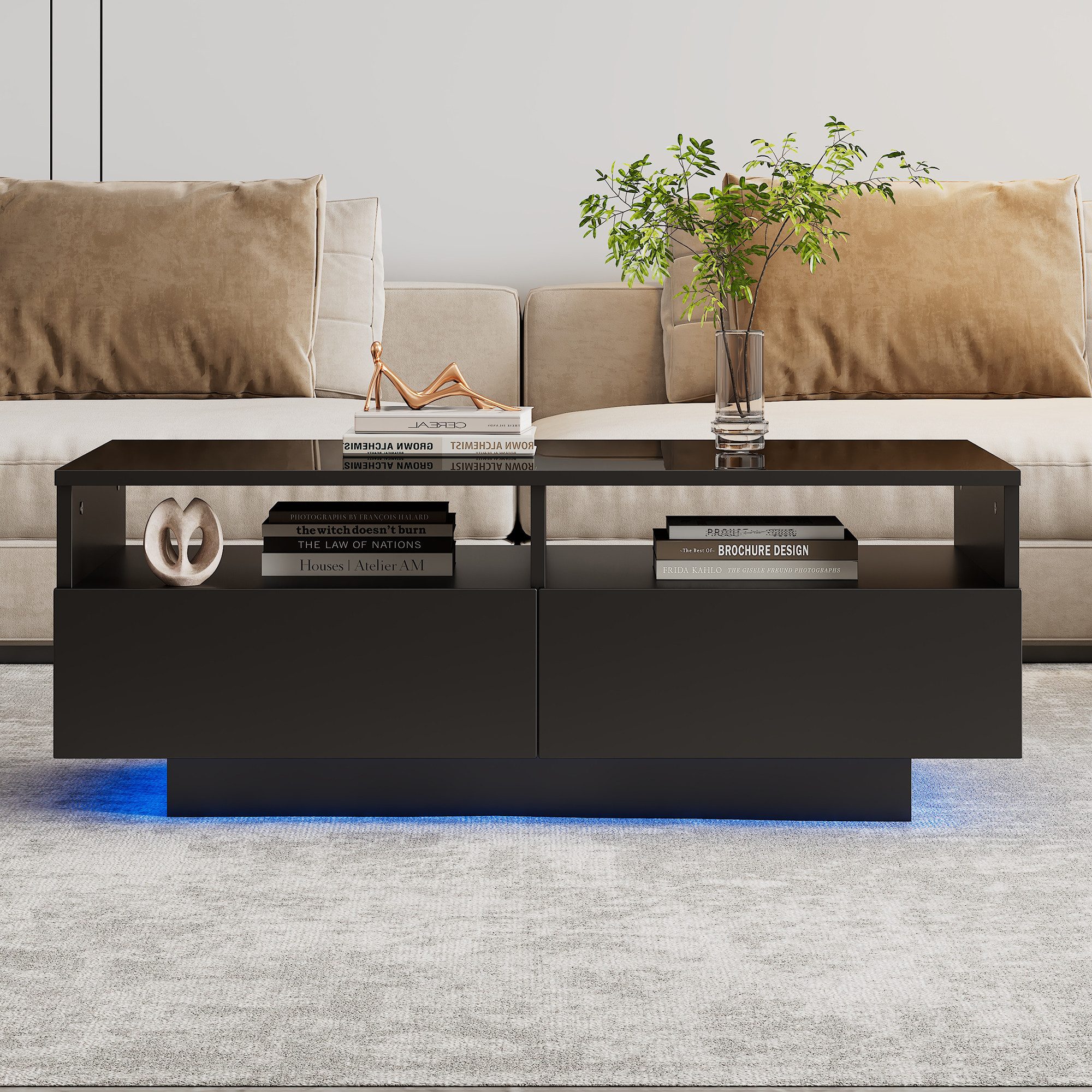 REDOM Couchtisch Wohnzimmertisch mit Hochglanz Schubladen (1-St), mit 2 Sch günstig online kaufen