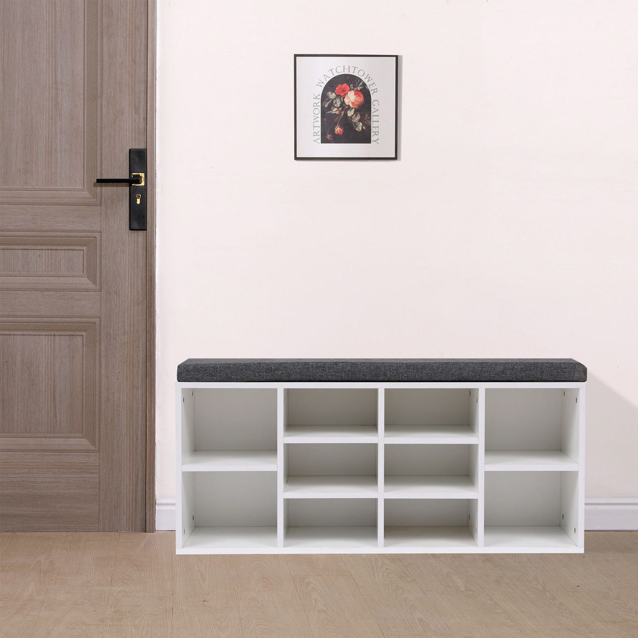 Happy Home Schuhschrank Sitzbank mit Schuhablage 10 Fächer, Sitzkissen Garderobe für Flur
