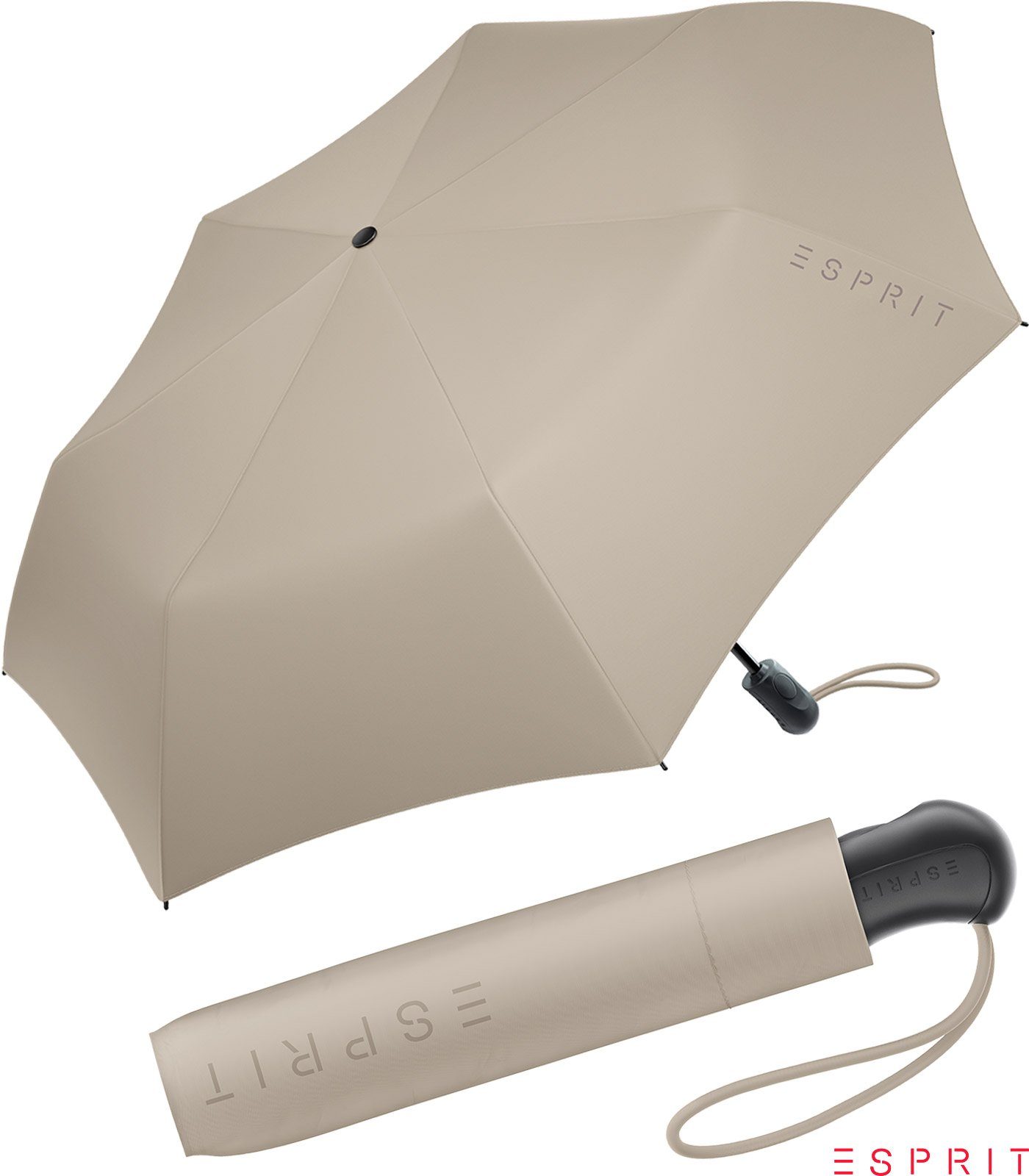 Esprit Taschenregenschirm Damen Easymatic Light Auf-Zu Automatik HW 2022 - taupe gray, stabil, praktisch, in den neuen Trendfarben grau