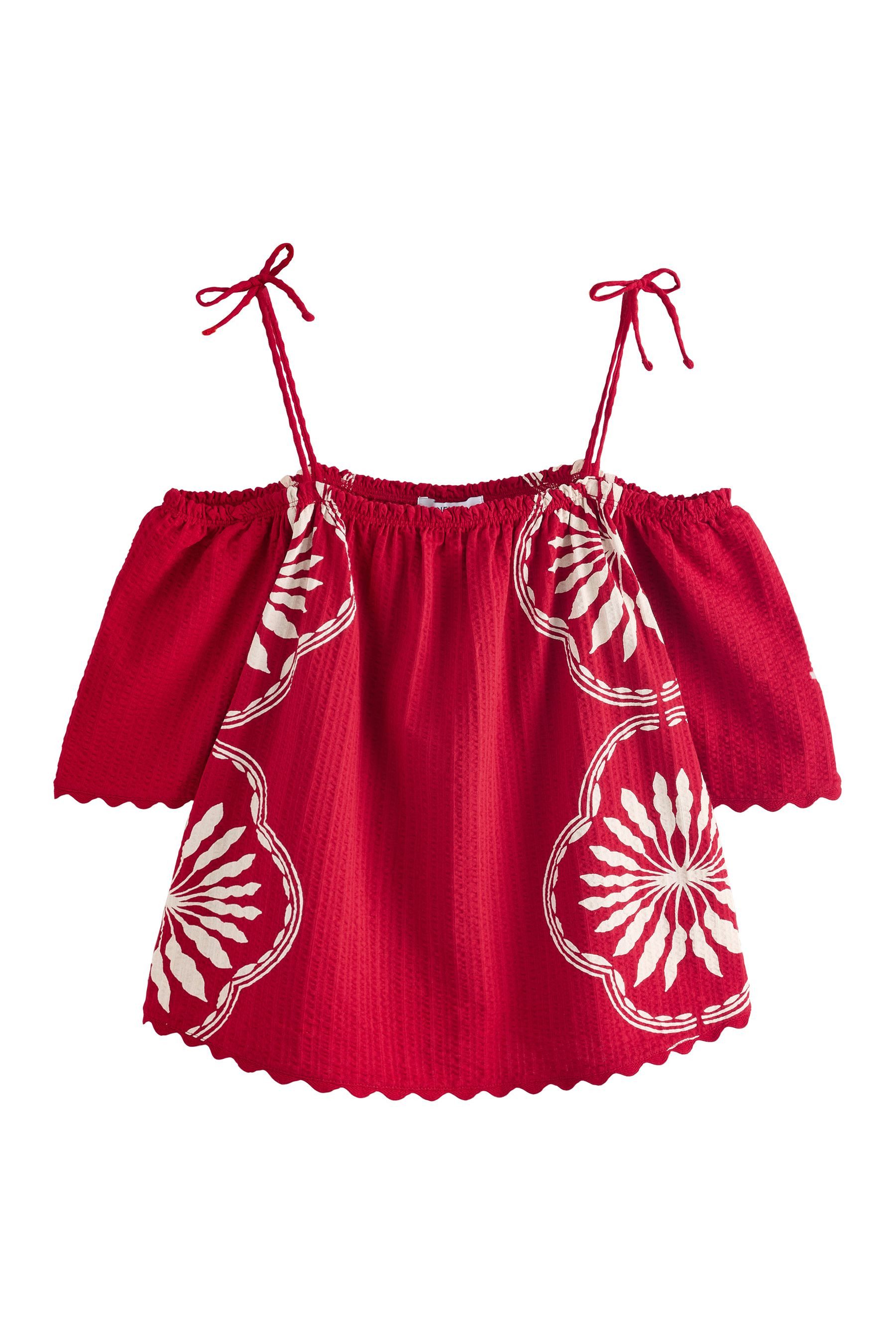 Next Carmenbluse Bardot-Kurzarmoberteil mit Trägern aus Baumwolle (1-tlg)