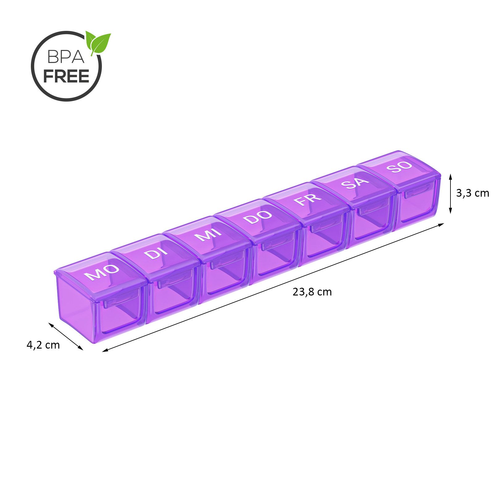 Wellgro Pillendose Große Tablettenbox für 7 Tage mit Druckverschluss