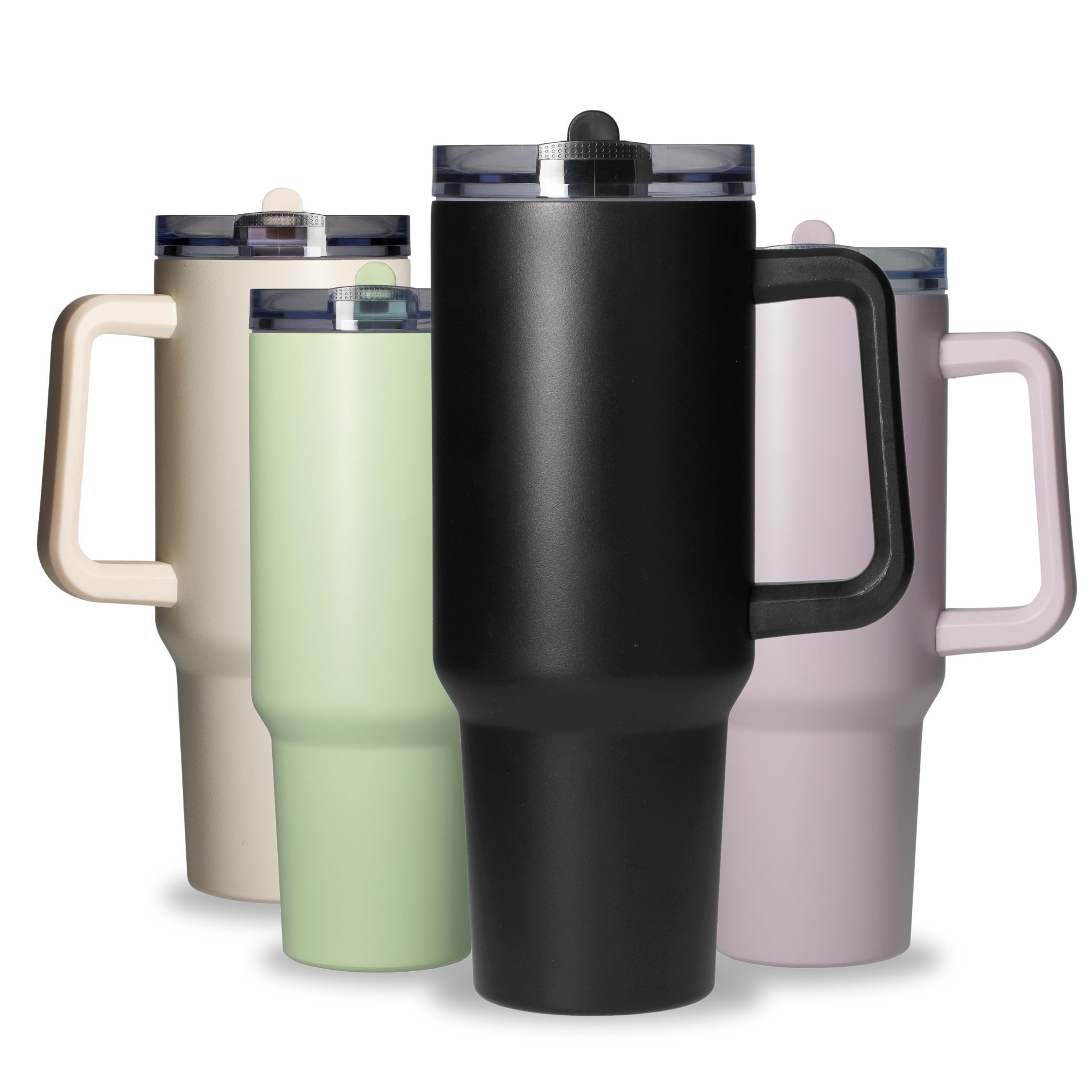 elasto Becher Edelstahl Trinkbecher mit Deckel und Strohhalm 1,2 Liter, isoliert, robust, für unterwegs