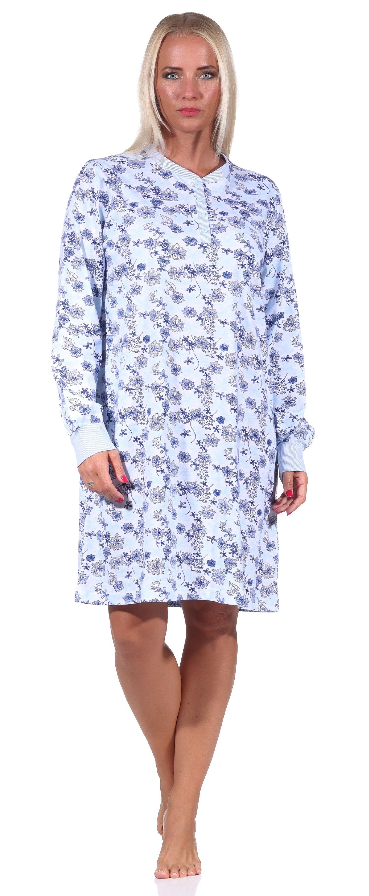 Normann Nachthemd Damen Nachthemd langarm mit Bündchen in Optik - auch in Übergrößen hellblau