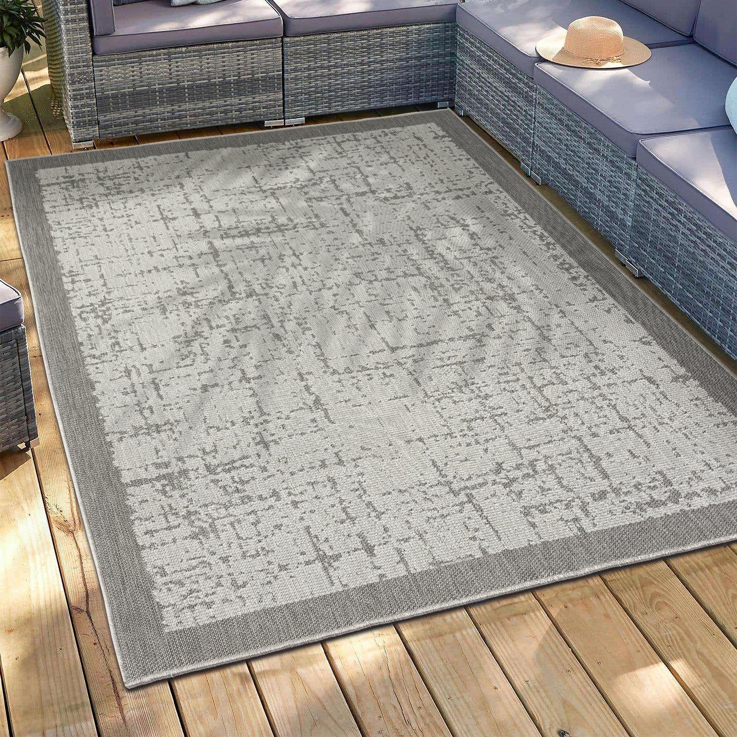 Vimoda Outdoorteppich Teppich In- und Outdoor Terrasse Balkon Wintergarten Grau, Rechteckig, in & Outdoor Läufer, robust