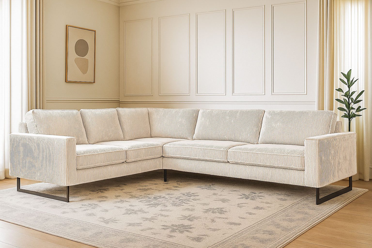 Home affaire Ecksofa Pinto, XXL, 250/290 cm, langer Schenkel, Ottomane, Cord, Chenille, Lederoptik, mit Keder, Metallfüße, Wellenunterfederung