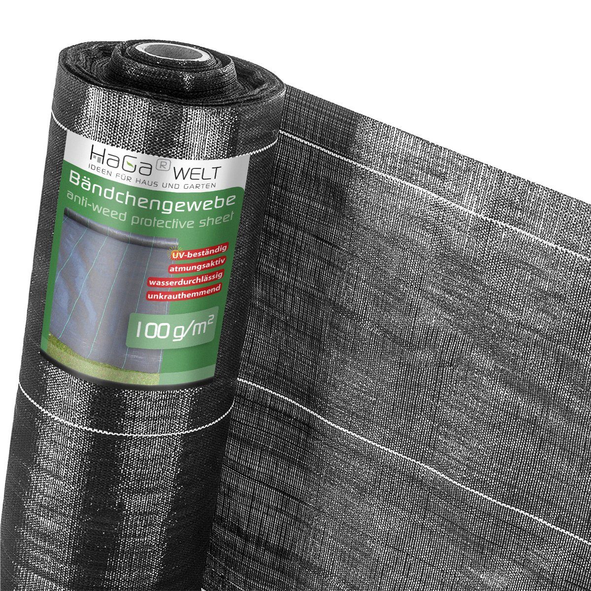 HaGa Unkrautvlies BODENGEWEBE 100g/m² 4,0m x 20m Bändchengewebe, reißfest, wasserdurchlässig, als Unkrautfolie & Mulchfolie gegen