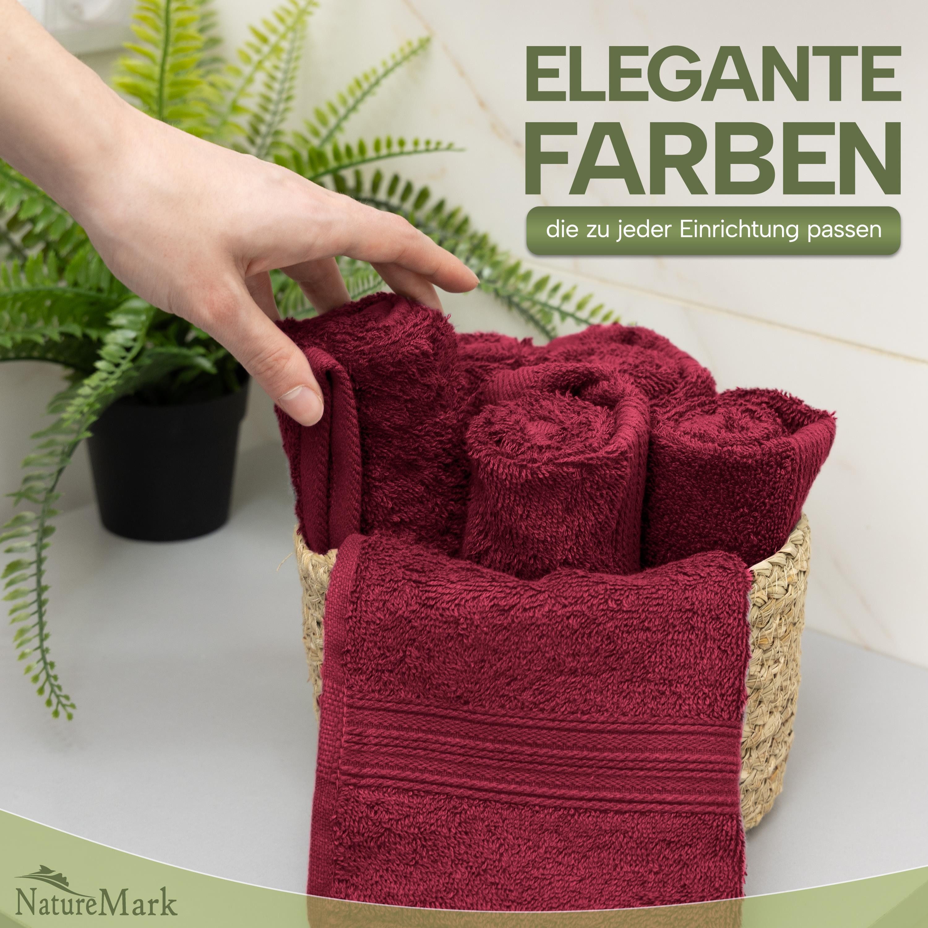 NatureMark Gästehandtuch Gästetuch 500gsm, 100% Baumwolle (12-St), Gästehandtuch Premium Qualität, 30x50cm, Bordeaux rot