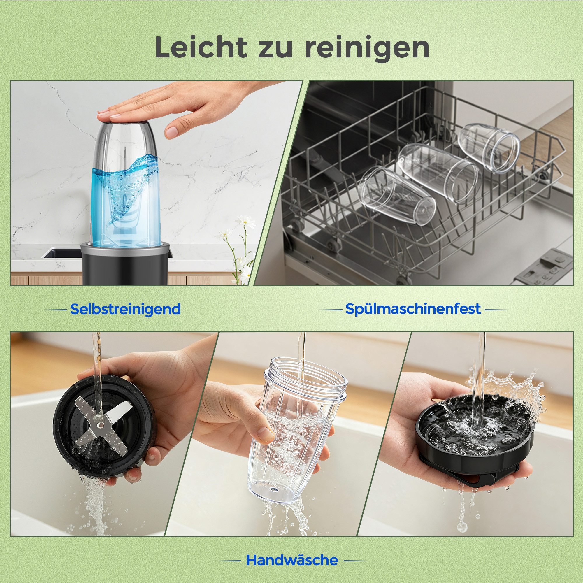 Teendow Standmixer BL916AB 3 in 1 Smoothie mixer maker 1200W hochleistungs mixer, 1200 W, 1.1L, 6 Klingen, Leicht zu tragen, Sicher, rutschfest – Bild 5 von 5