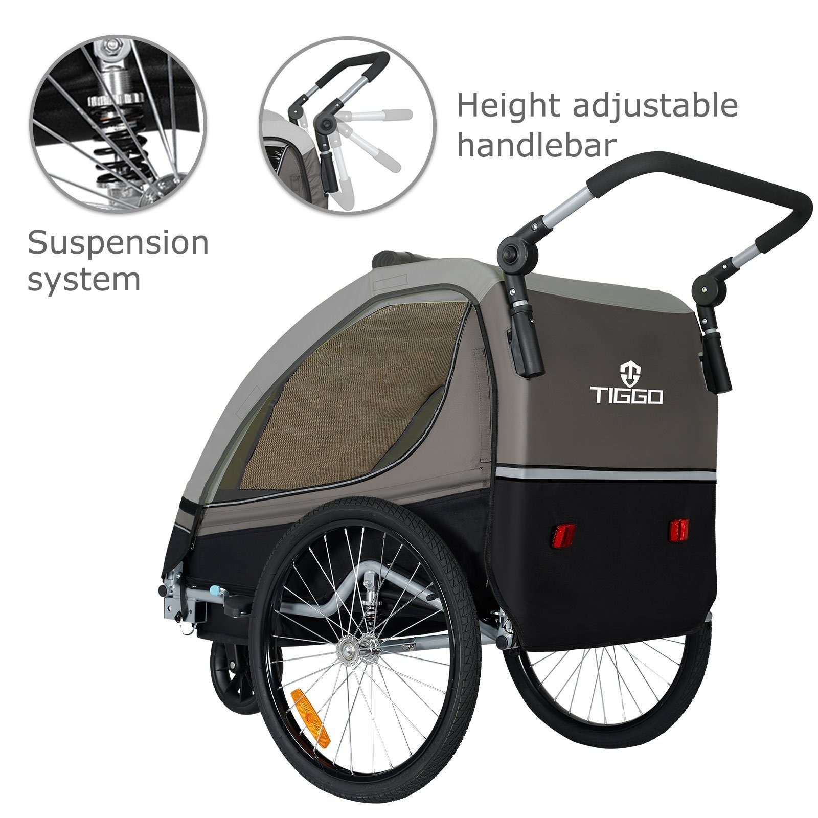 TIGGO Fahrradkinderanhänger Kinderanhänger 2 in 1 Kinderfahrradanhänger Fahrradanhänger, für 1-2 Kinder inklusive Joggerkit