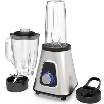 Aoucheni Standmixer Mixer Smoothie Maker für Püree, Ice Crush, Shakes, 1300,00 W, 2 Ebenen, Edelstahl, 1,5L Glasaufsatz, 0,6L Tragbare Tasse, 6-Kling