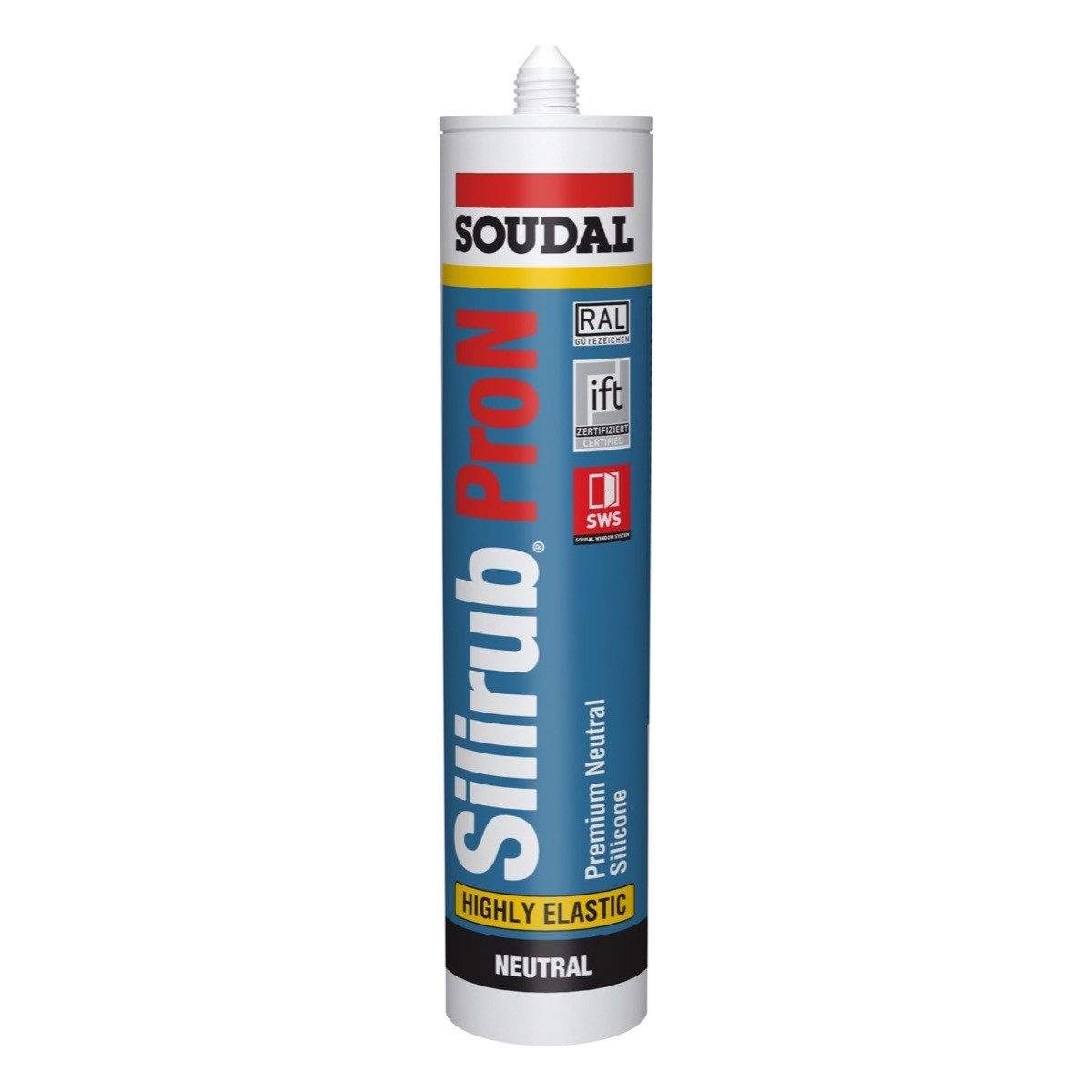 SOUDAL Silikon Soudal Silirub PRO N Silikon Dichtstoff Neutral - 300 ml, gebrauchsfertig, Neutraler Silikon Dichtstoff 300 ml – Weiß