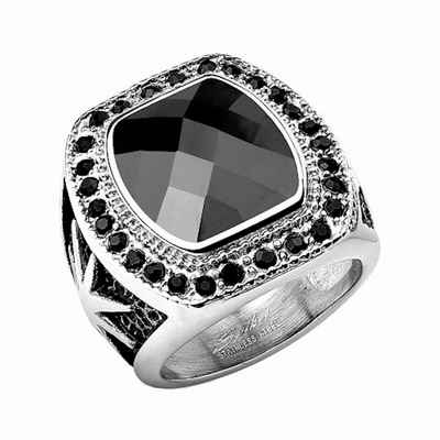 Taffstyle Fingerring Herren Ring Siegel Meteor Stern schwarzer Kristall, Ring Edelstahl Massiv Breit Herrenring Männer Biker Rocker Schädel