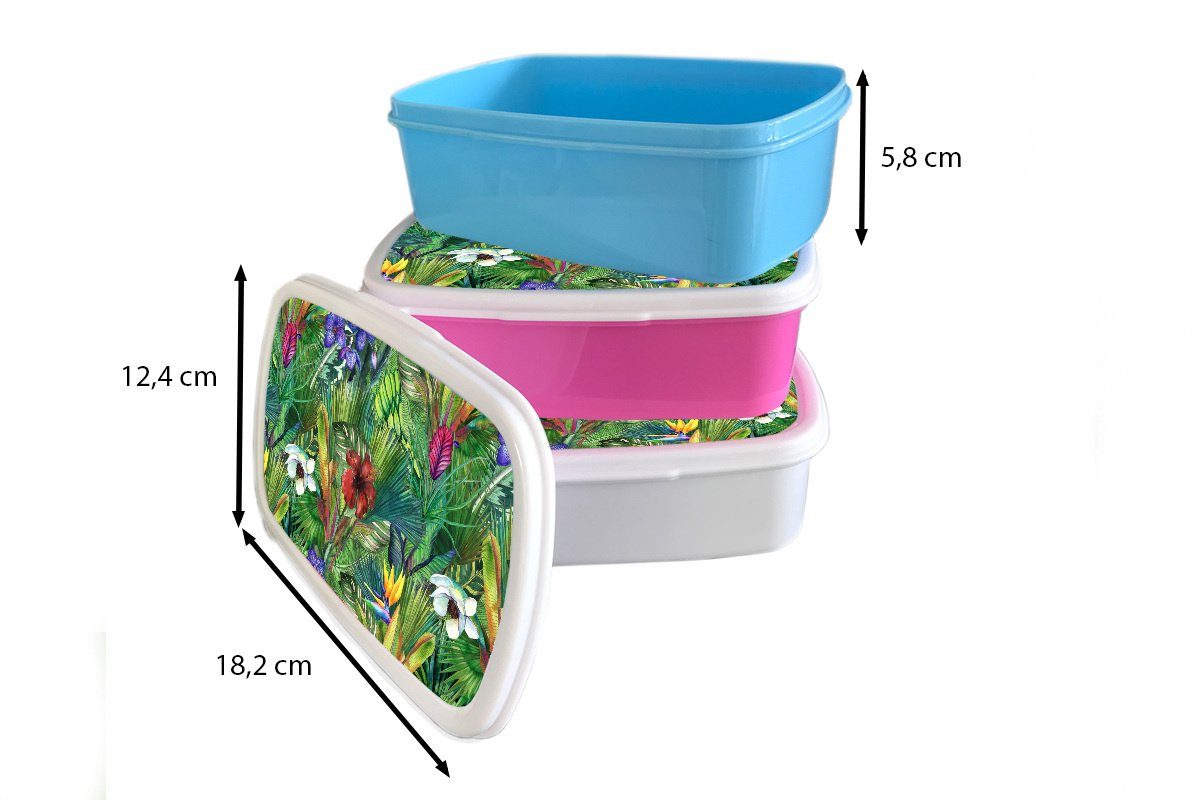 Regenbogen Dschungel - Erwachsene, Snackbox, Kunststoff Muster, Kunststoff, Lunchbox - (2-tlg), Flora Mädchen, rosa Brotbox Kinder, MuchoWow Brotdose - für