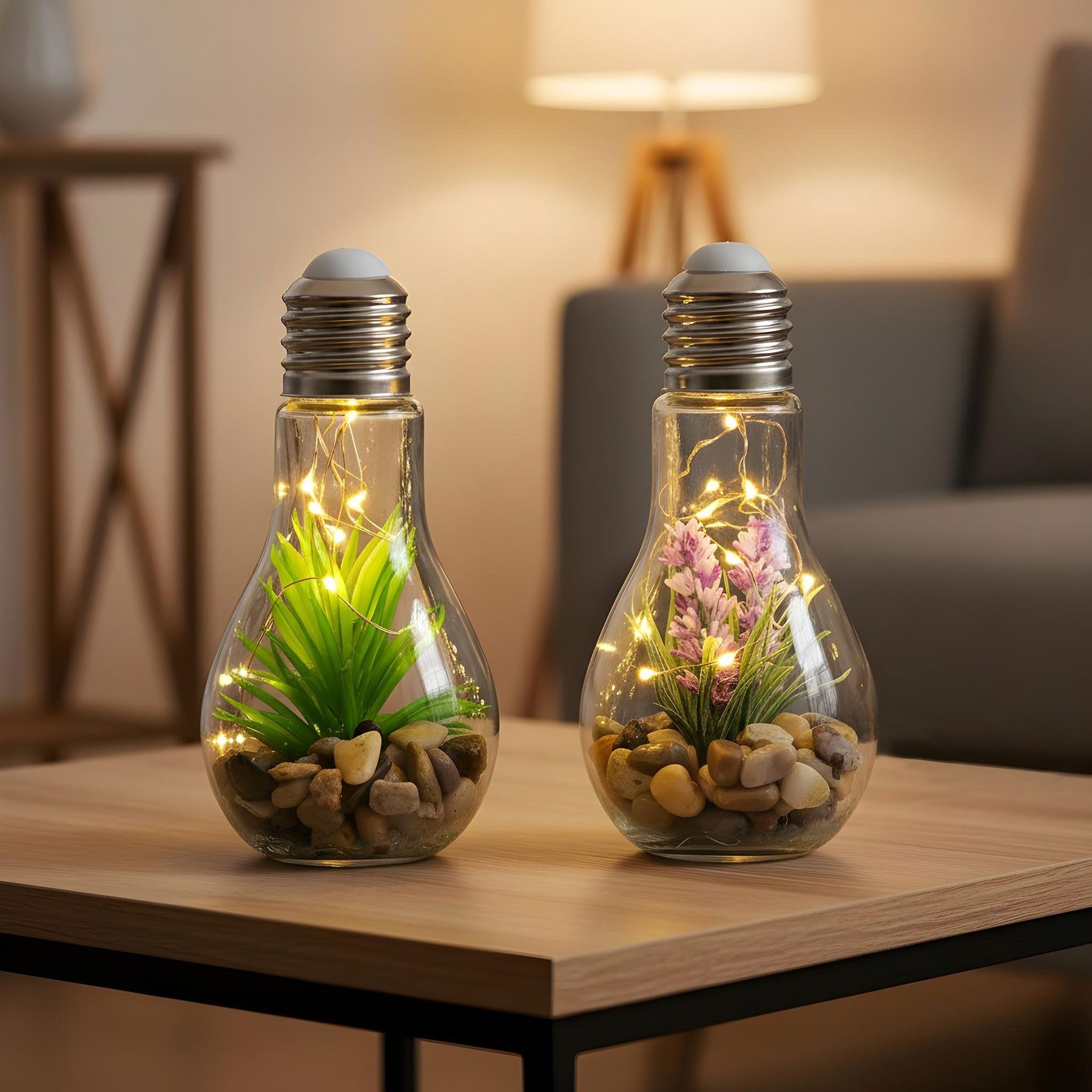 Levandeo® LED Dekoobjekt, 2er Set Sukkulenten Glühbirne Im Glas B x H: 8 x günstig online kaufen
