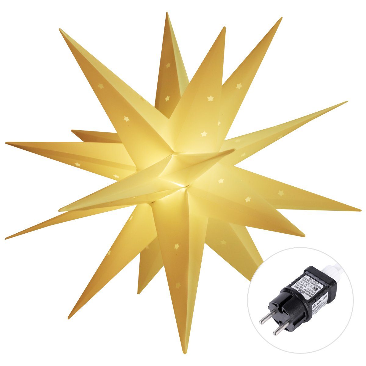 Salcar LED Dekolicht 60cm 3D Papierstern Beleuchtet LED Stern Weihnachtsdekoration Fenster, Weihnachtsstern Hängend mit 18 Spitzen, Weiß