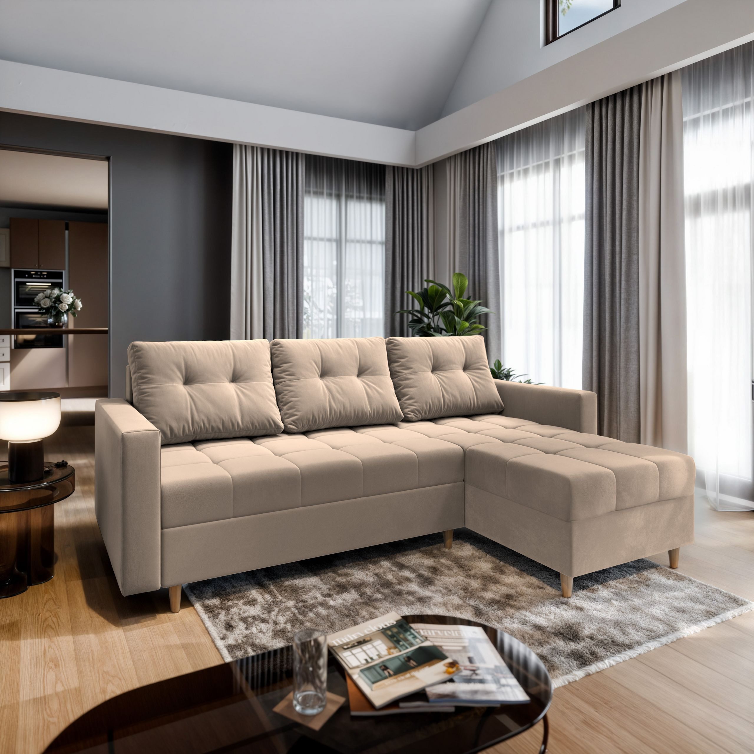 Masseno Ecksofa MILO mit Schlaffunktion L-Form, Sofa mit Bettkasten