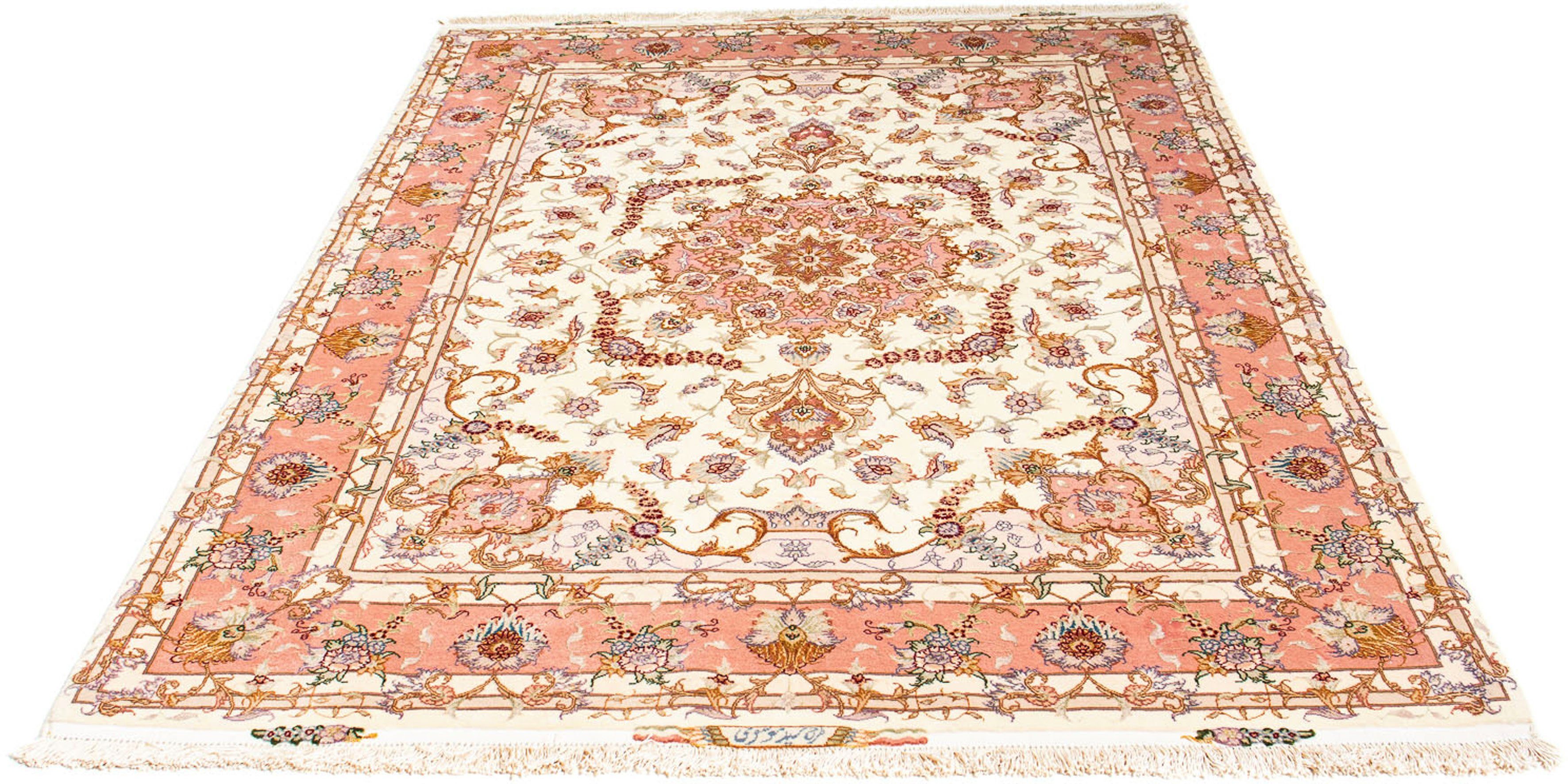 Orientteppich Perser - Täbriz - Royal - 207 x 150 cm - beige, morgenland, rechteckig, Höhe: 7 mm, Wohnzimmer, Handgeknüpft, Einzelstück mit Zertifikat