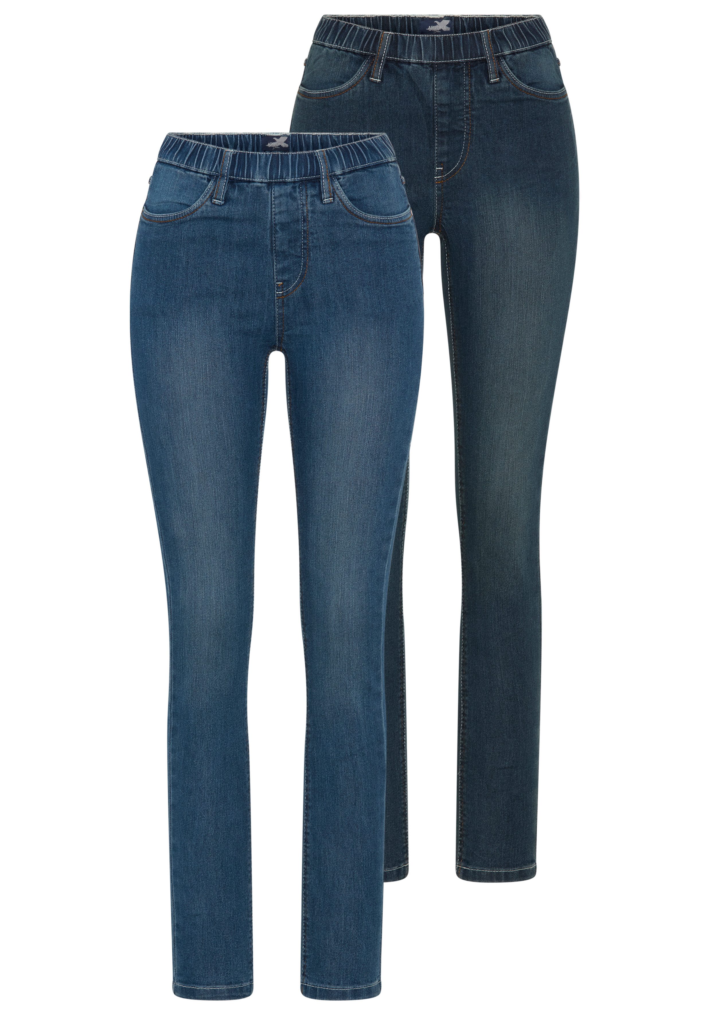 Arizona Jeansjeggings (Packung, 2er-Pack) enge Passform, Röhrenjeans, Used-Look-Waschung, hohe Leibhöhe
