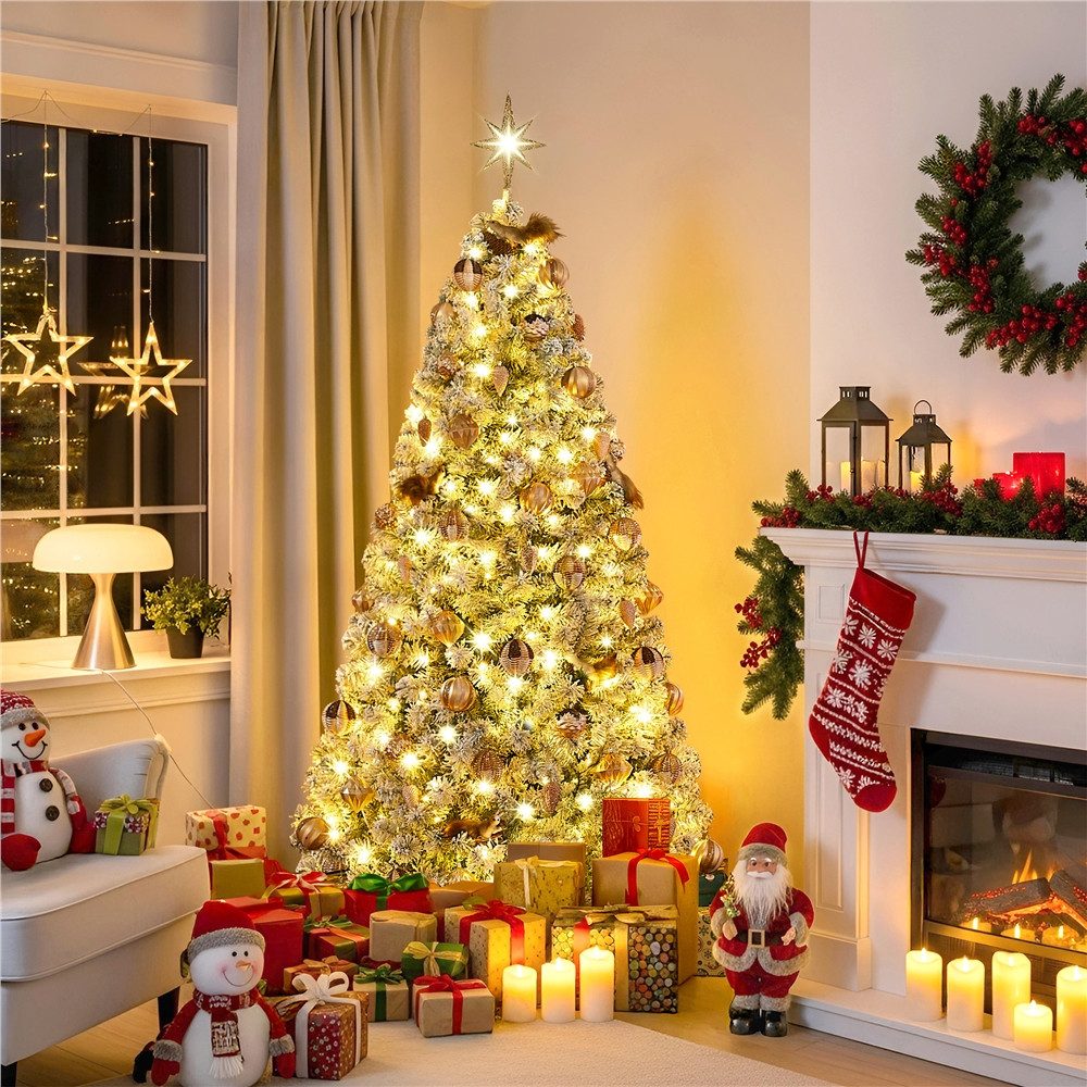 Yaheetech Künstlicher Weihnachtsbaum 183/213 cm H mit LED-Beleuchtung, Tann günstig online kaufen