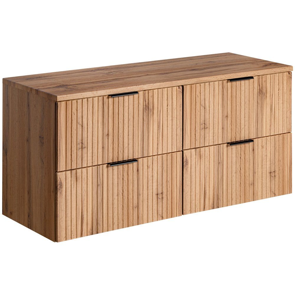 Lomadox Waschbeckenschrank ADELAIDE-56 Wotaneiche mit gerillter Front 120,6/59,2/46,5 cm