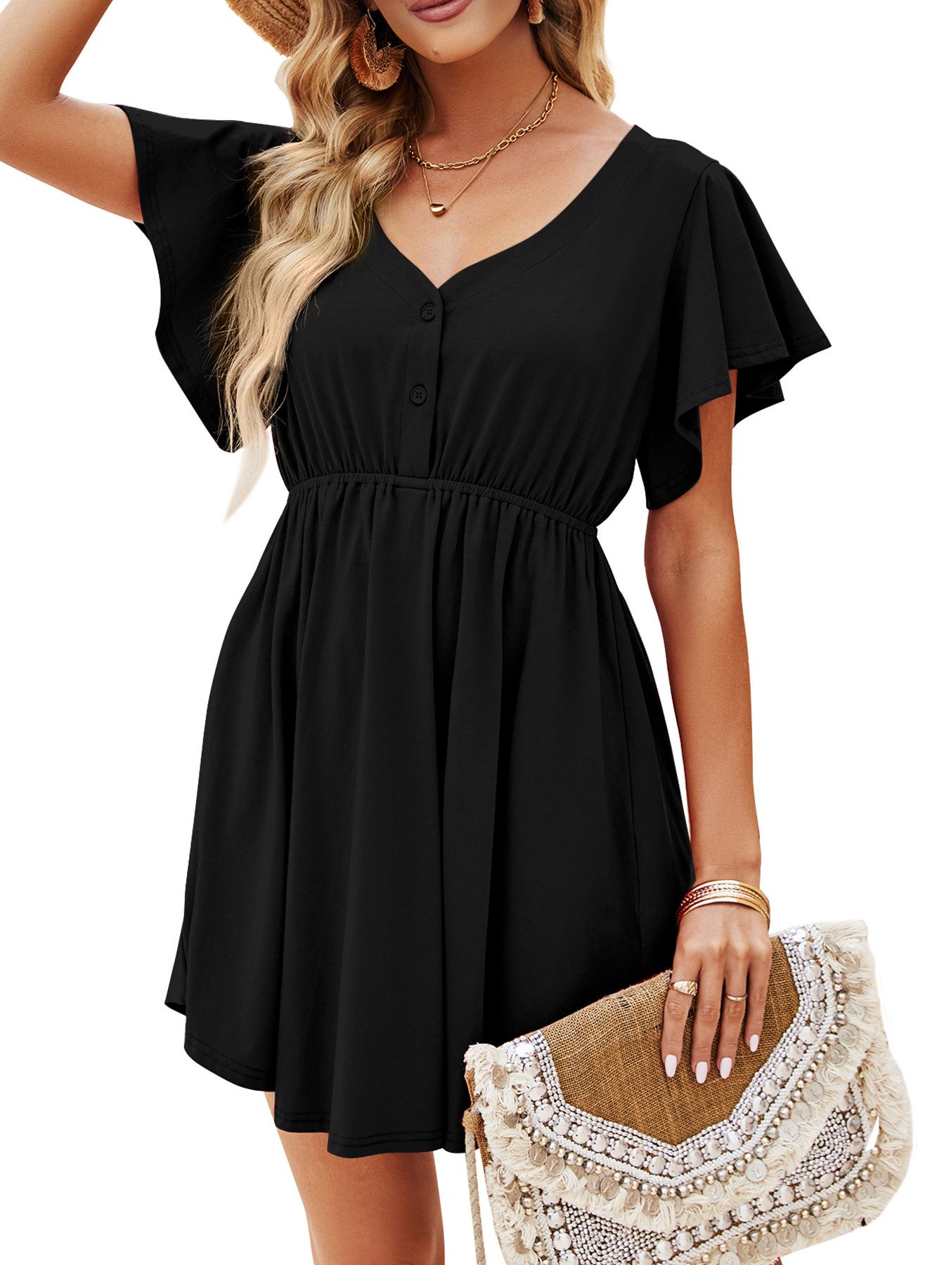 Beluring Tunikakleid Damen Lässig Kurzarm Sommerkleid günstig online kaufen
