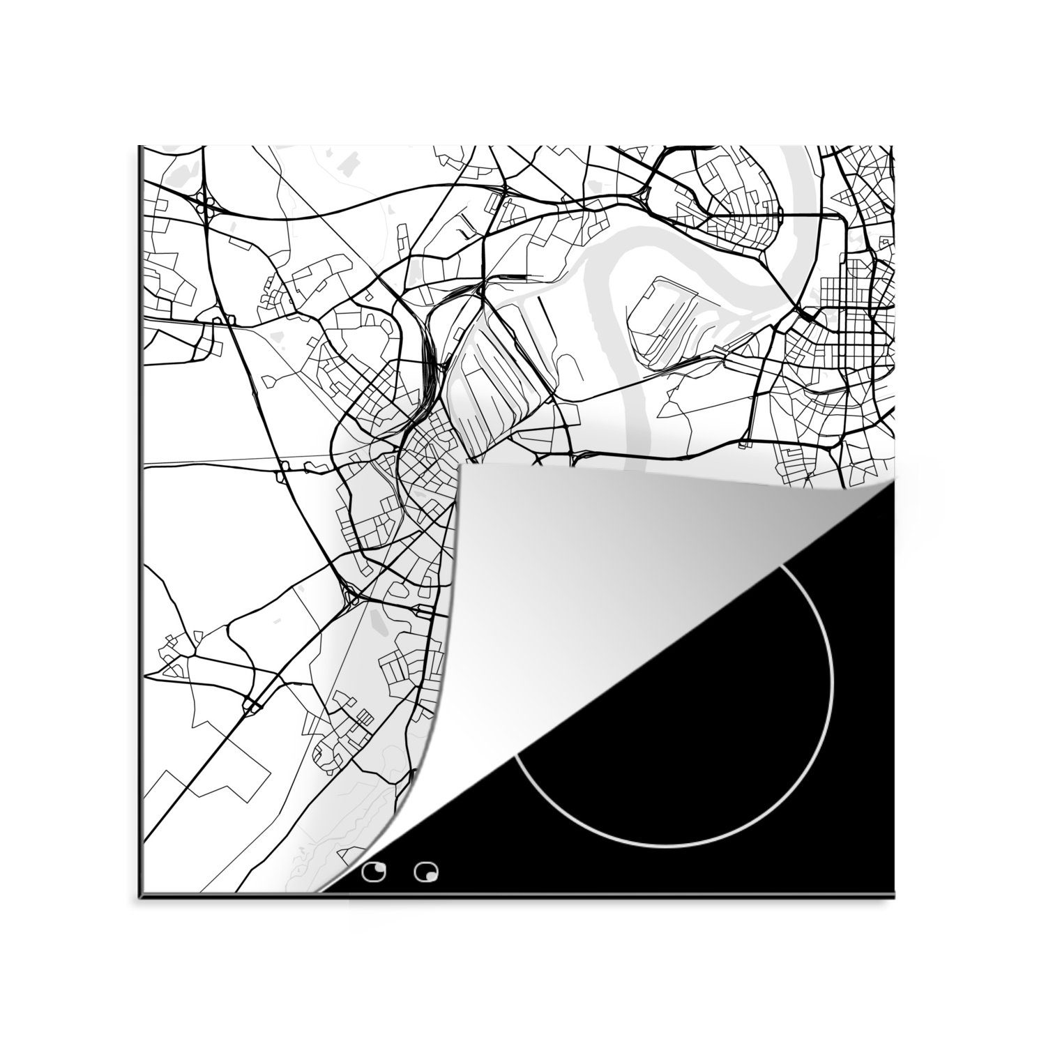 MuchoWow Herdblende-/Abdeckplatte Karte für - Vinyl, küche (1 cm, tlg), 78x78 Arbeitsplatte Neuss Ceranfeldabdeckung, Stadtplan, 