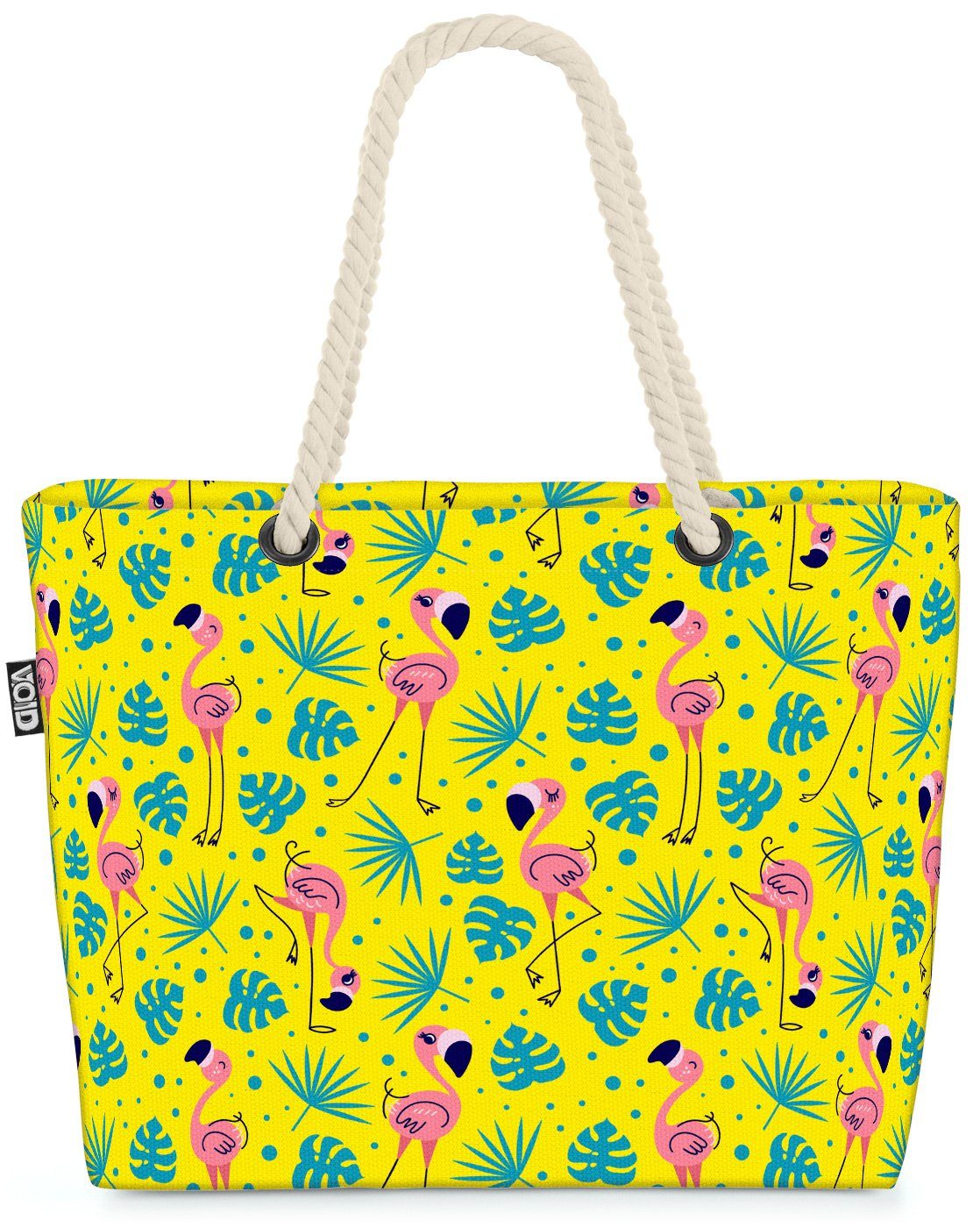 VOID Strandtasche (1-tlg), Flamingo Palmen gelb Beach Bag Urlaub Reise Pool gestreift Sommer Tiere Muster