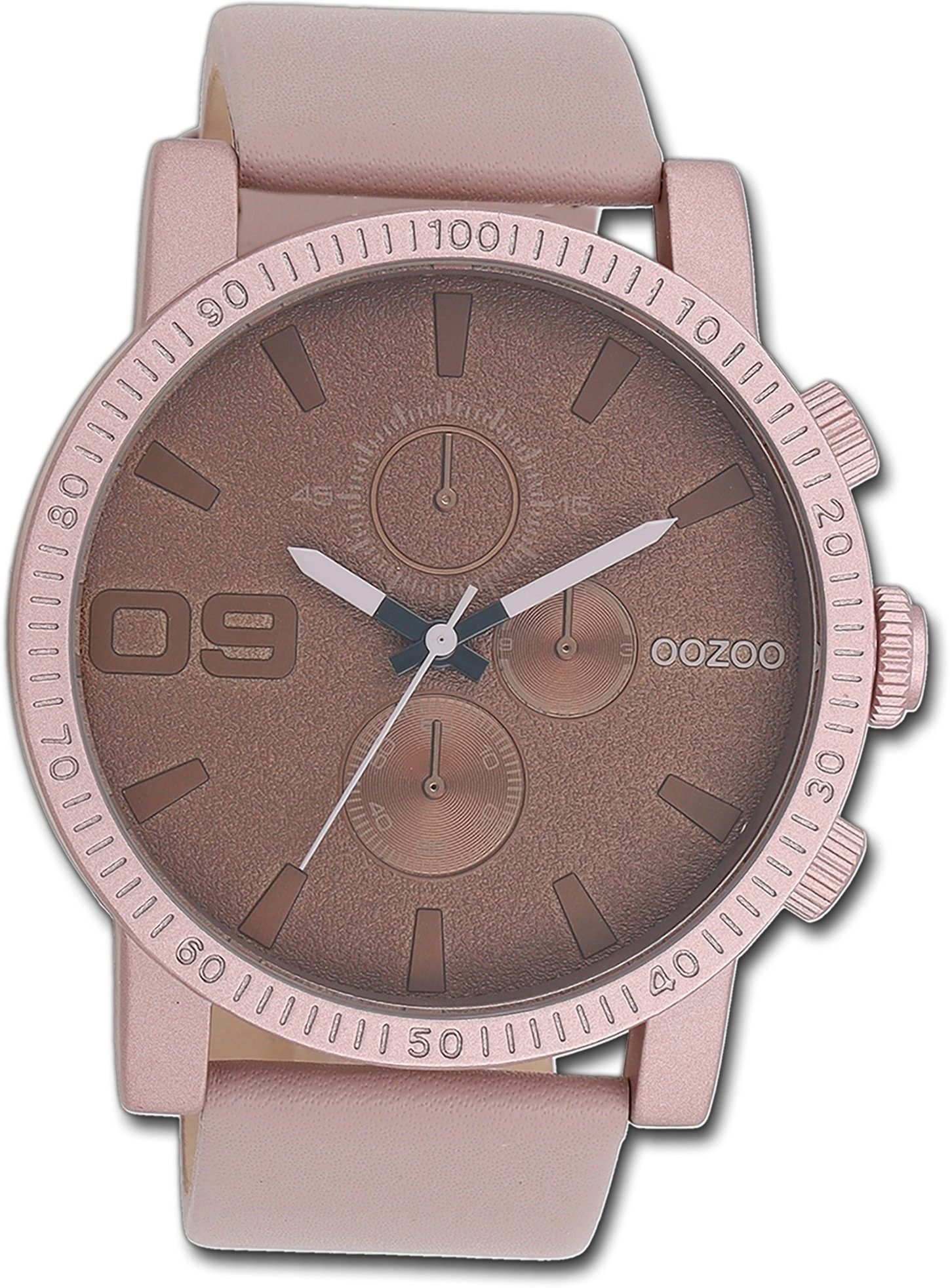 braun, Damen, Herrenuhr Unisex Timepieces, OOZOO 48mm Armbanduhr groß Quarzuhr taupe, Oozoo Gehäuse, Lederarmband rundes