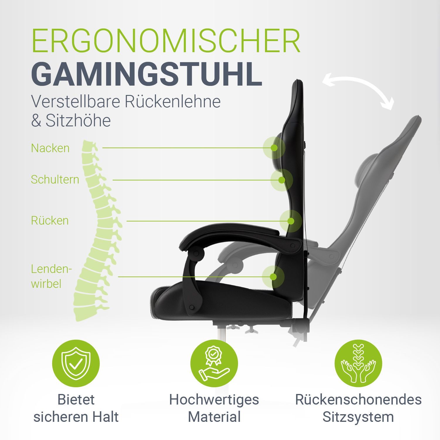 Juskys Gaming-Stuhl HyperSeat, Verstellbare Rückenlehne, robuste günstig online kaufen