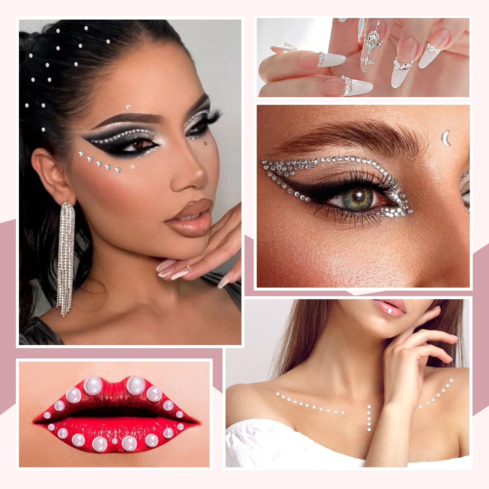 FOUORTUNATE-BEE Nageldesign Zubehör 850 Strasssteine selbstklebend für Gesicht Körper Nägel DIY Deko, Strasssteine Set 850 Stück selbstklebend für Gesicht Nail  – Bild 5 von 5