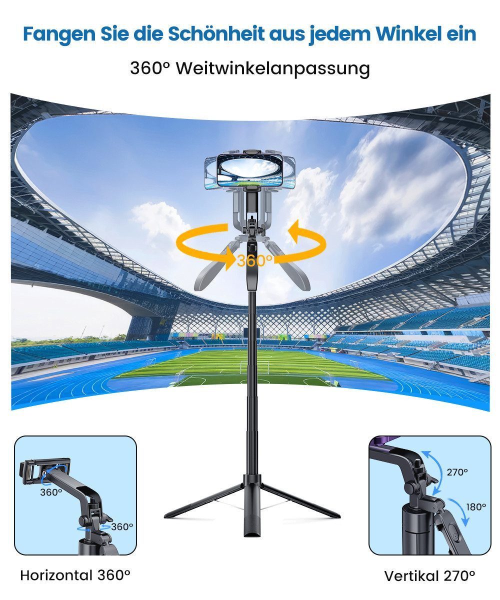 Quntis 3 in 1 Handy Stativ (max.1.7m) mit Bluetooth Fernbedienung Kamerastativ (3in1 Handy/Kamera Stativ für Selfie, Reisen, Vlog, 360° Drehbar)