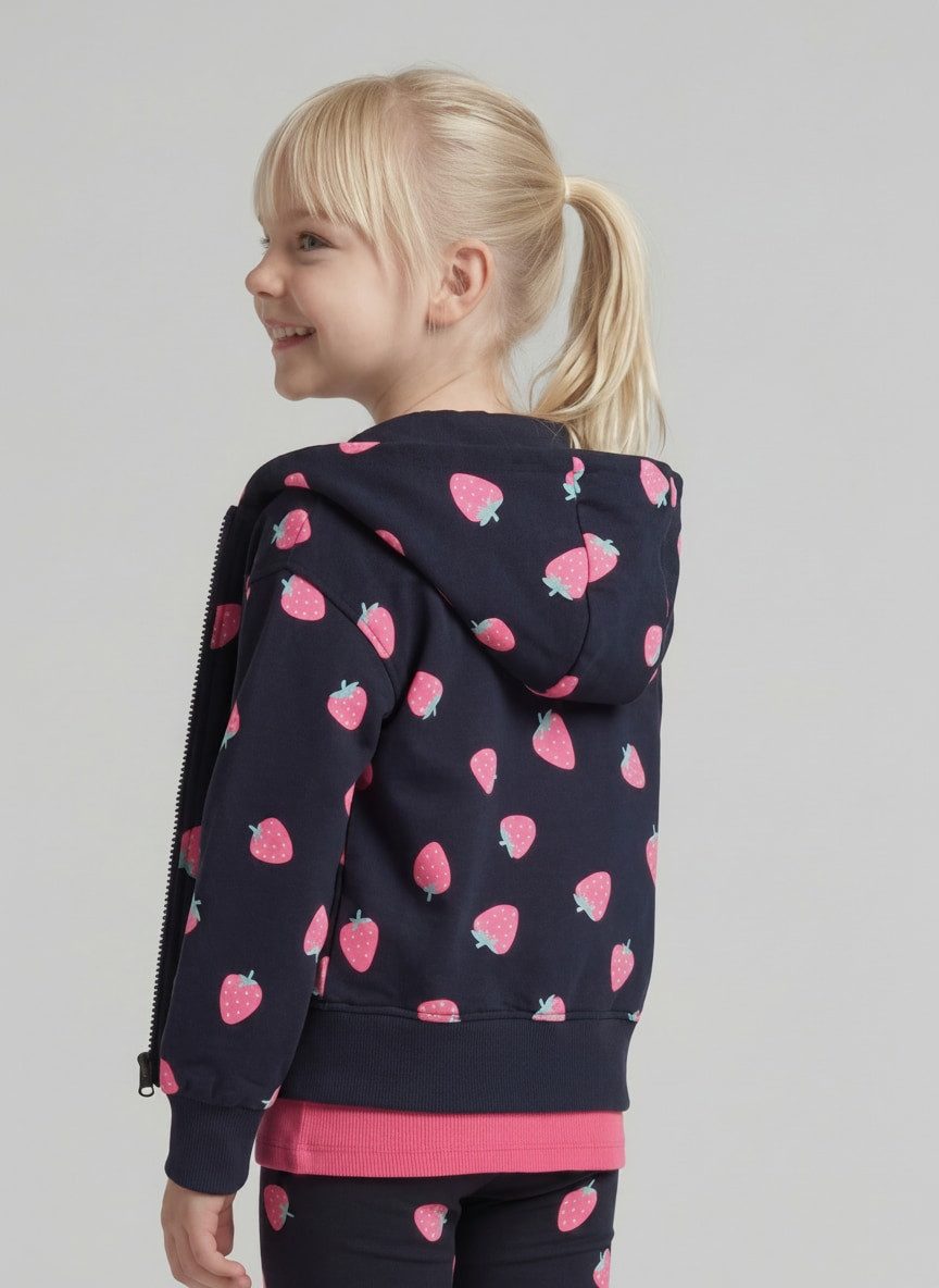 TOM TAILOR Sweatjacke Strick & Sweatshirts Cropped Hoodie Sweatjacke mit Erdbeer-Print