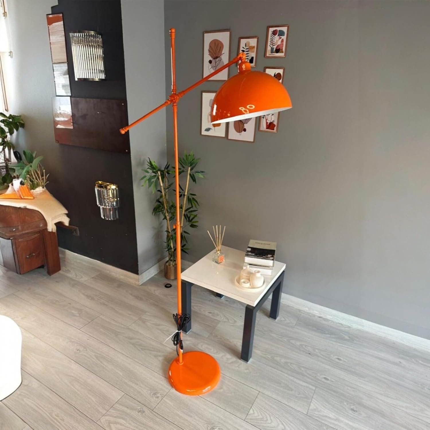 Bamyum Stehlampe Stehlampe aus Metall mit E27, verstellbarer Lampenschirm, ohne Leuchtmittel, E27, verstellbarer Lampenschirm, Stehluchte mit Ablage