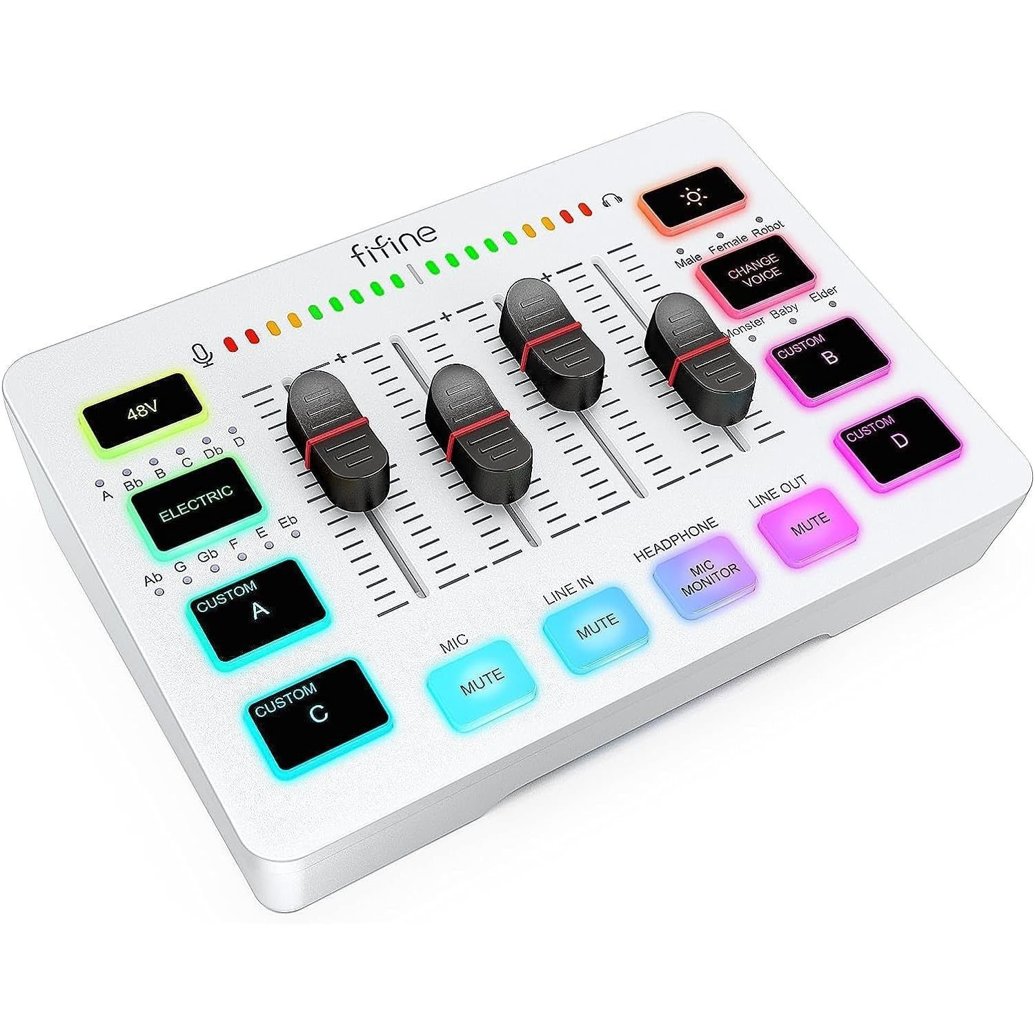 FIFINE Mischpult Mischpult Gaming Audio Mixer, Streaming PC Mixer für Podcast, Gesang, individuelle Steuerung, Stummschaltungstaste, 48V Phantomspeisung