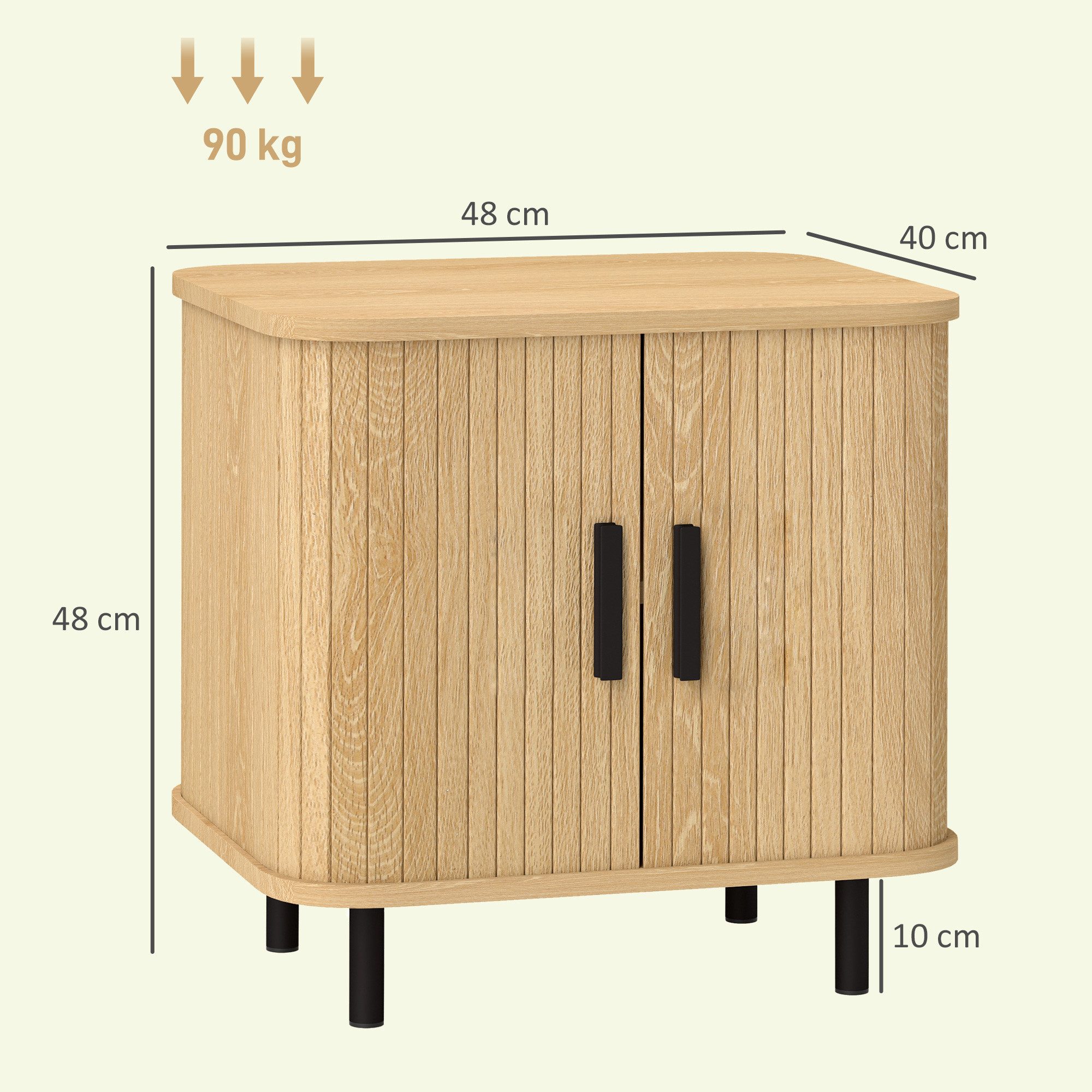 HOMCOM Nachttisch Beistelltisch Moderner Nachtschrank mit Lamellen-Schiebetür (Sofatisch, 1-St., 1 Tisch), für Schlafzimmer, Wohnzimmer, 48 x 40 x 48 cm, Eiche