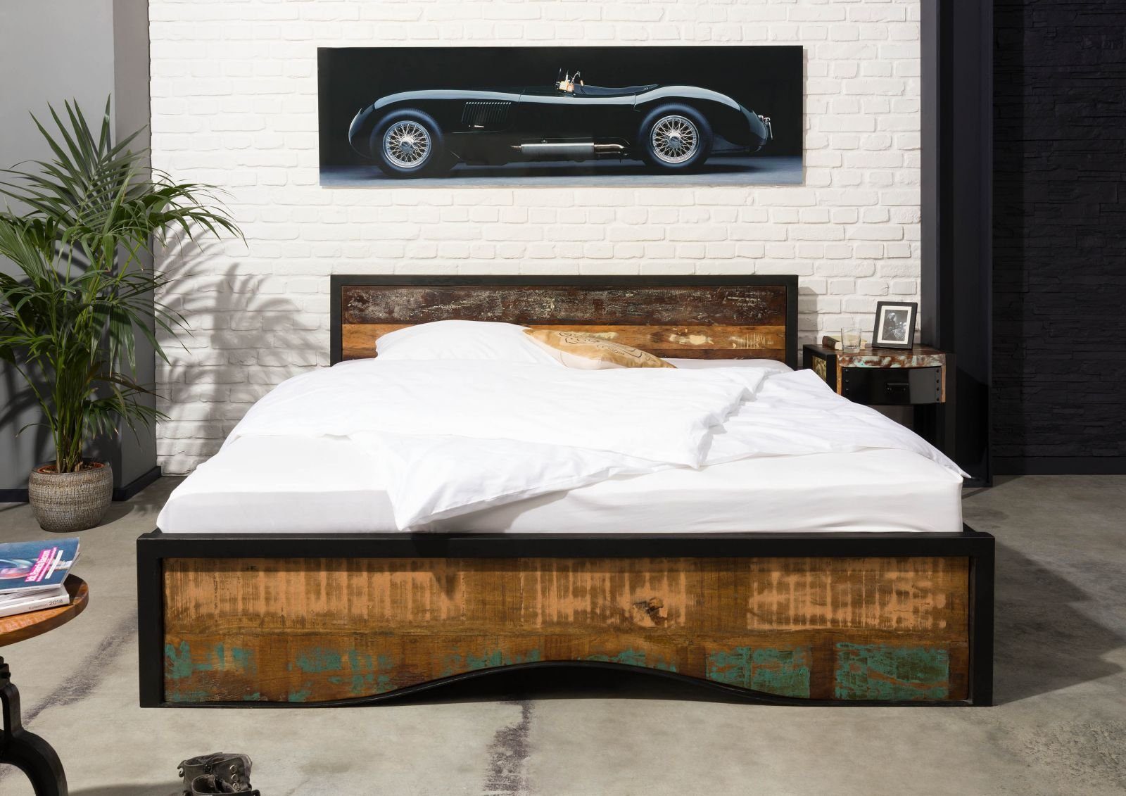 Massivmoebel24 Massivholzbett INDUSTRIAL (Bett Altholz 180x200 mehrfarbig lackiert INDUSTRIAL #108), Bett Altholz 180x200 mehrfarbig lackiert INDUSTRIAL #108