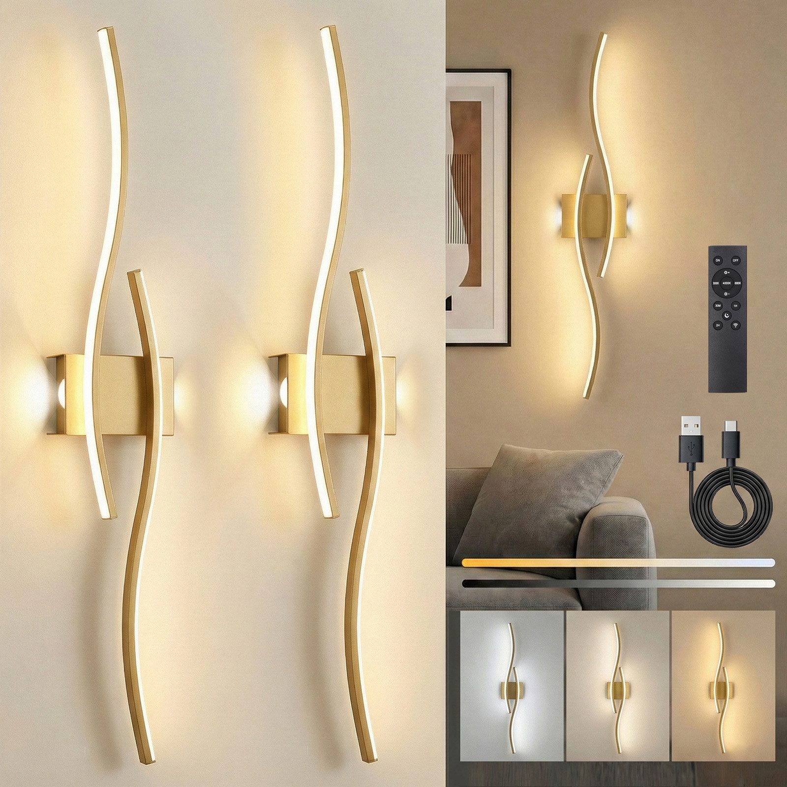 Lapalife Wandleuchte Innen Akku Wandlampe Dimmbar mit Fernbedienung, Kabellose,Timer, Wandleuchte für Wohnzimmer Schlafzimmer Flur Treppen, 100CM