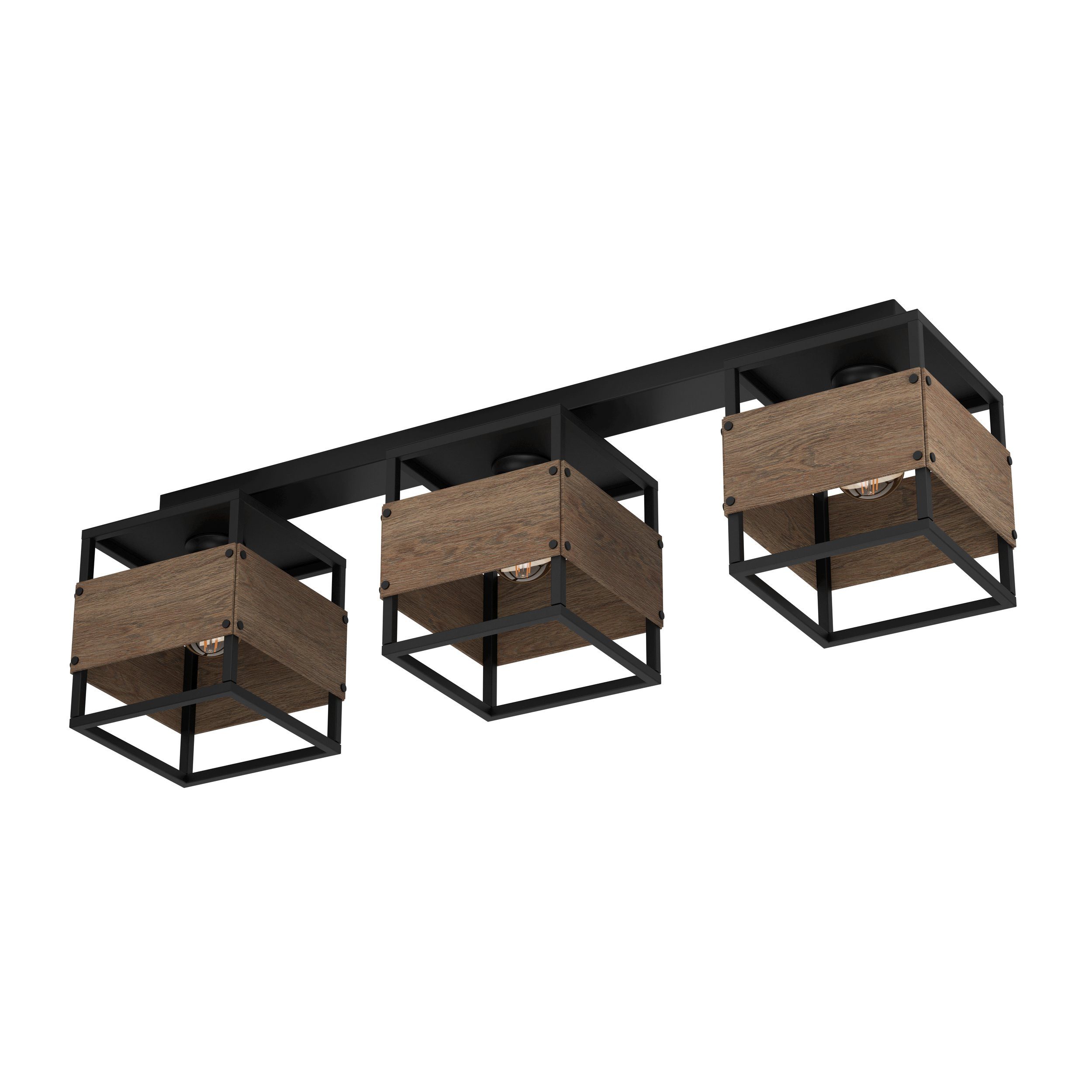 EGLO LED Deckenleuchte Evesham, Leuchtmittel exklusive, EGLO Deckenleuchte Evesham schwarz, braun 3X40W L:87,5 H:25 cm
