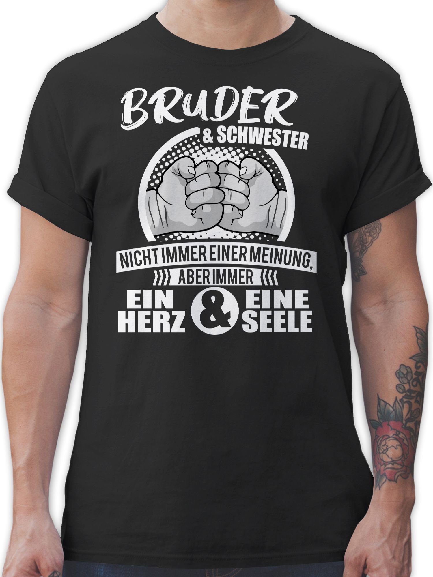 Shirtracer T-Shirt Bruder & Schwester Immer ein Herz & eine Seele Familie 01 Schwarz