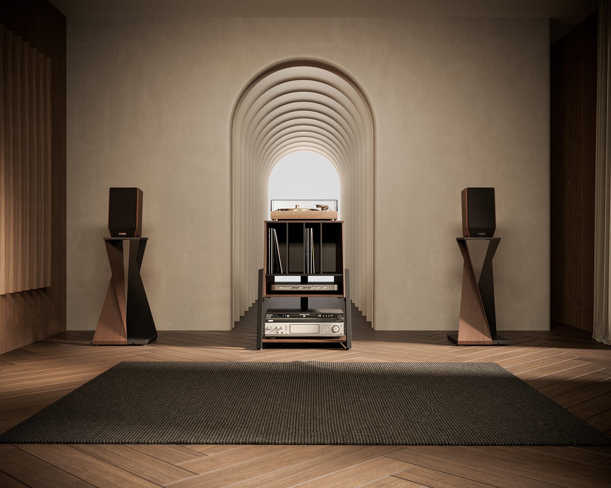 FITUEYES TV-Regal, Plattenspieler Tisch HiFi Rack aus Holz und Metall, Für günstig online kaufen