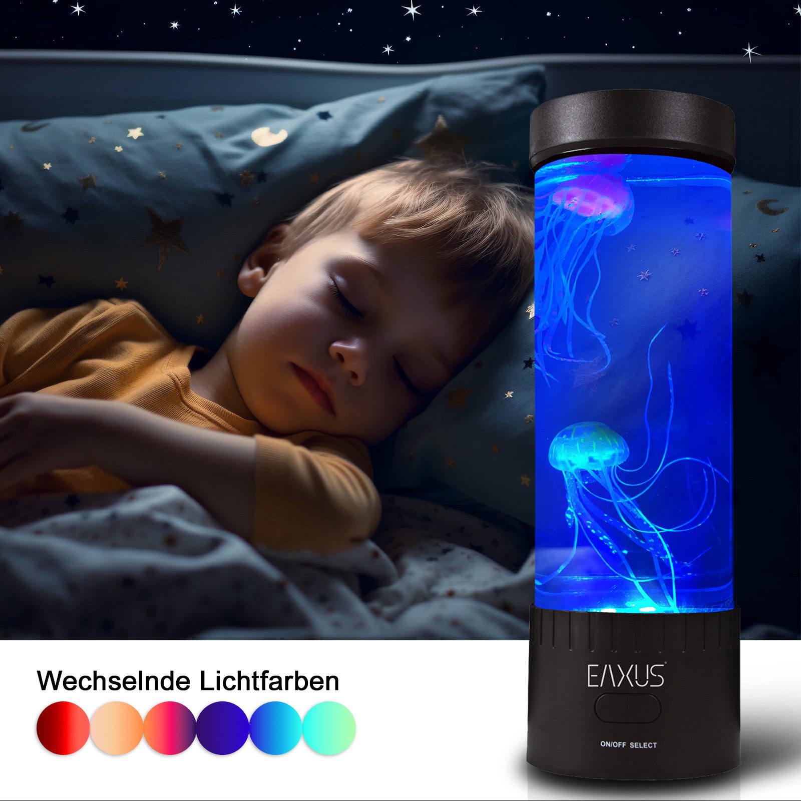 EAXUS LED Nachtlicht Quallen Aquarium, LED fest integriert, Bunt, Nacht- und Dekoleuchte mit Stimmungsfarben