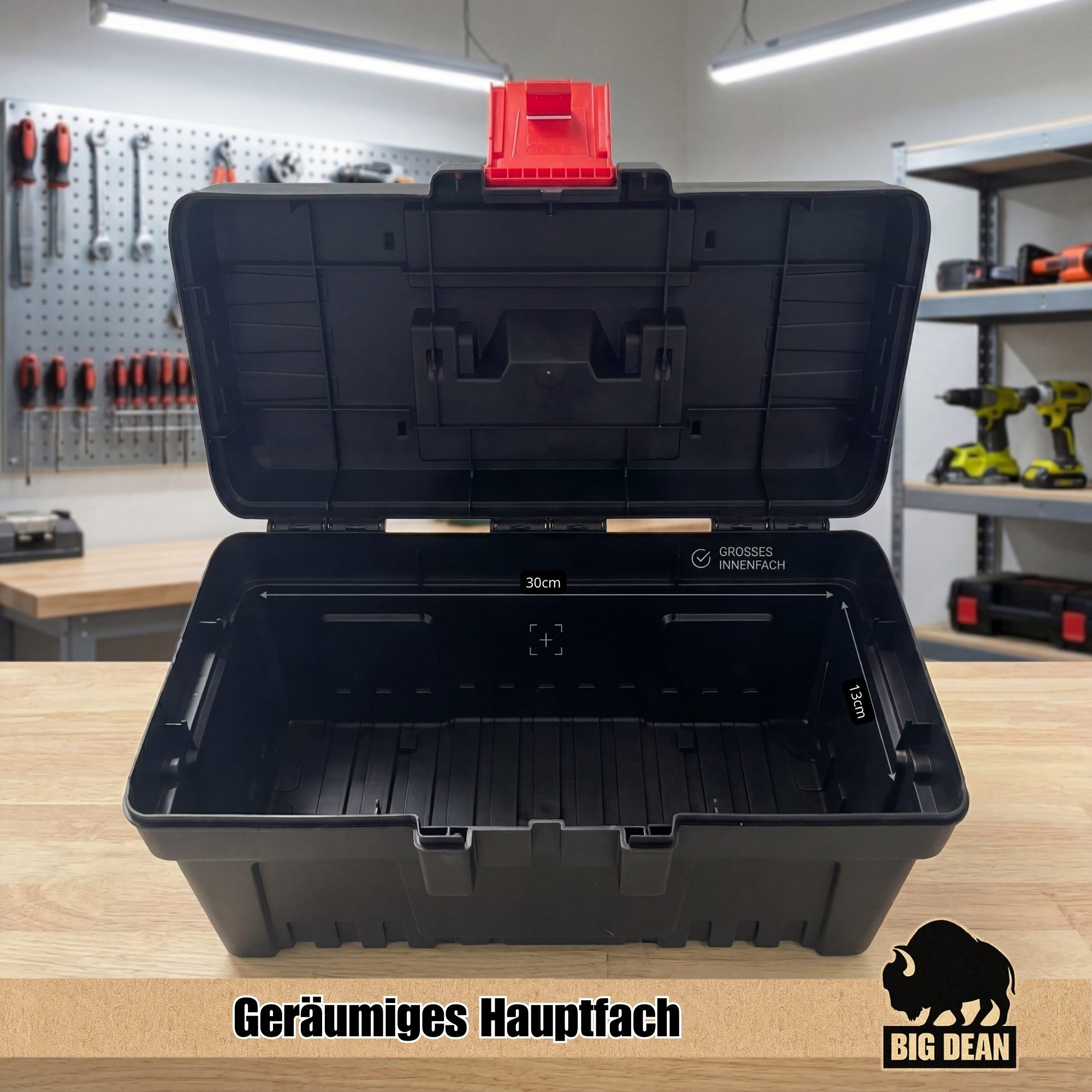 BigDean Werkzeugkoffer Leer 32cm Lang mit Herausnehmbarer Ablage (Packung, 1 St., Werkzeugkoffer), Robust, Vielseitig, Kompakt