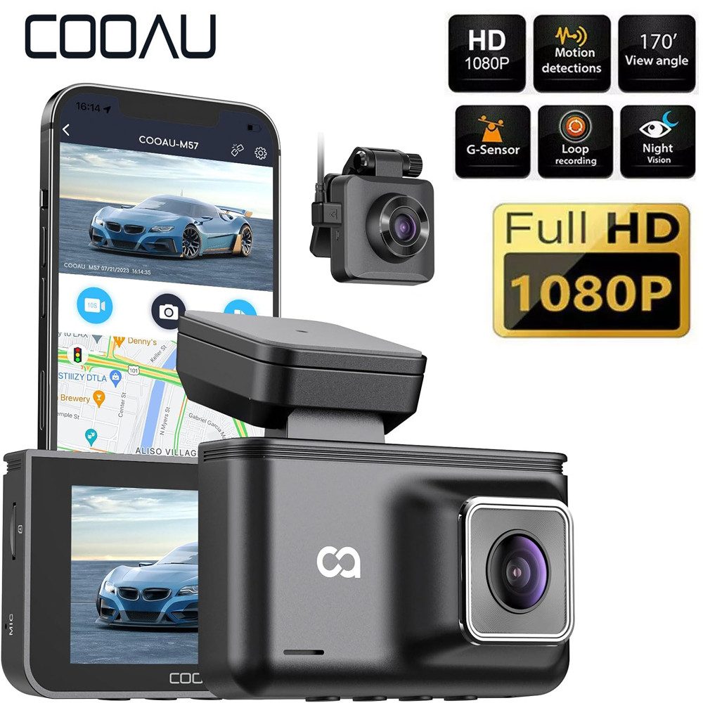 COOAU Dashcam Auto WiFi Vorne Autokamera mit GPS-Modul & Ultra Nachtsicht Dashcam (HD, WLAN (Wi-Fi), 170° Weitwinkel und Super Nachtsicht,WDR,G-Sensor, 24 Std. Parkmodus und Bewegungserkennung,App Steuerung)