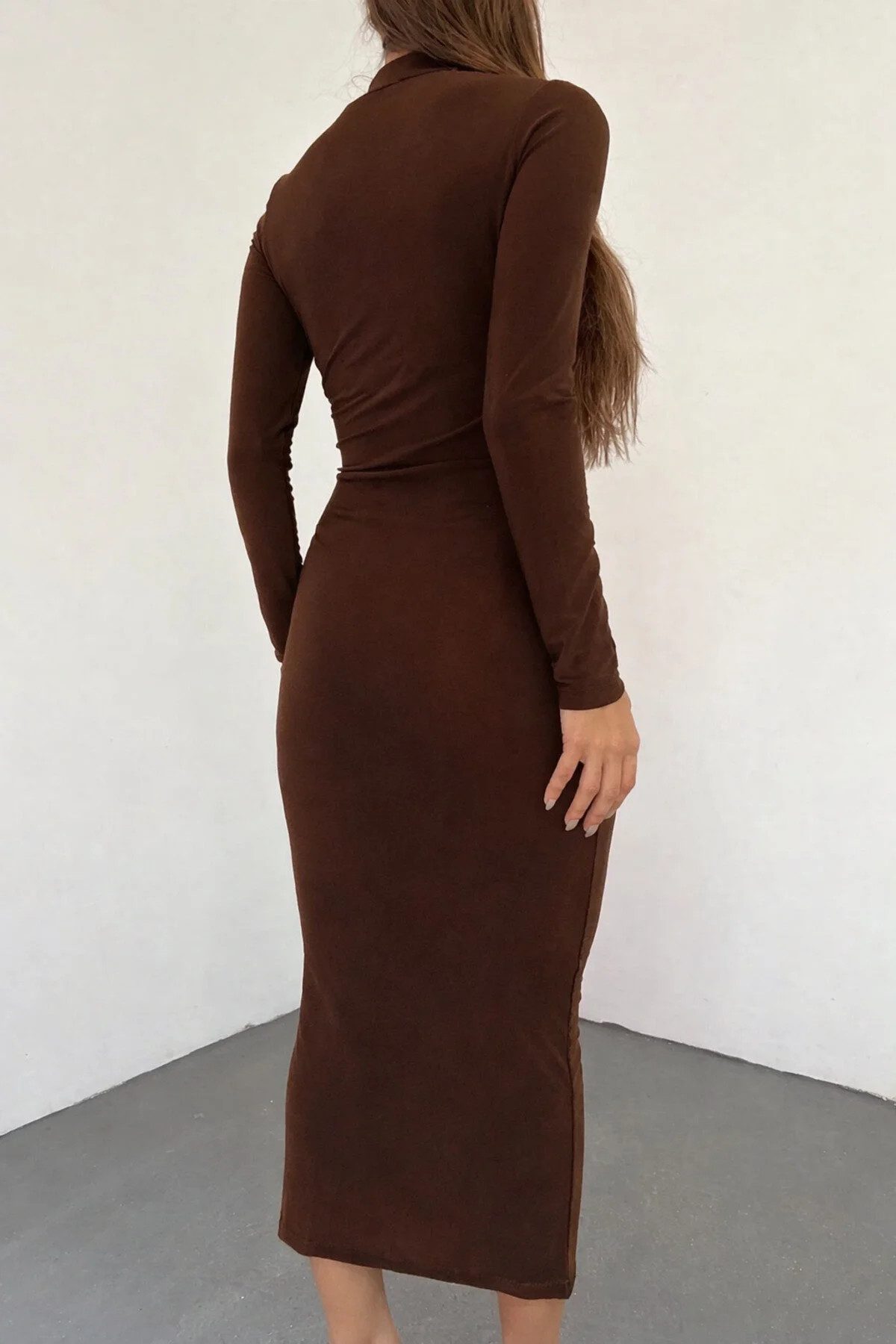 WOMAN VISION Midikleid Kleid in Midi-Länge mit hohem Kragen und langen Ärmeln