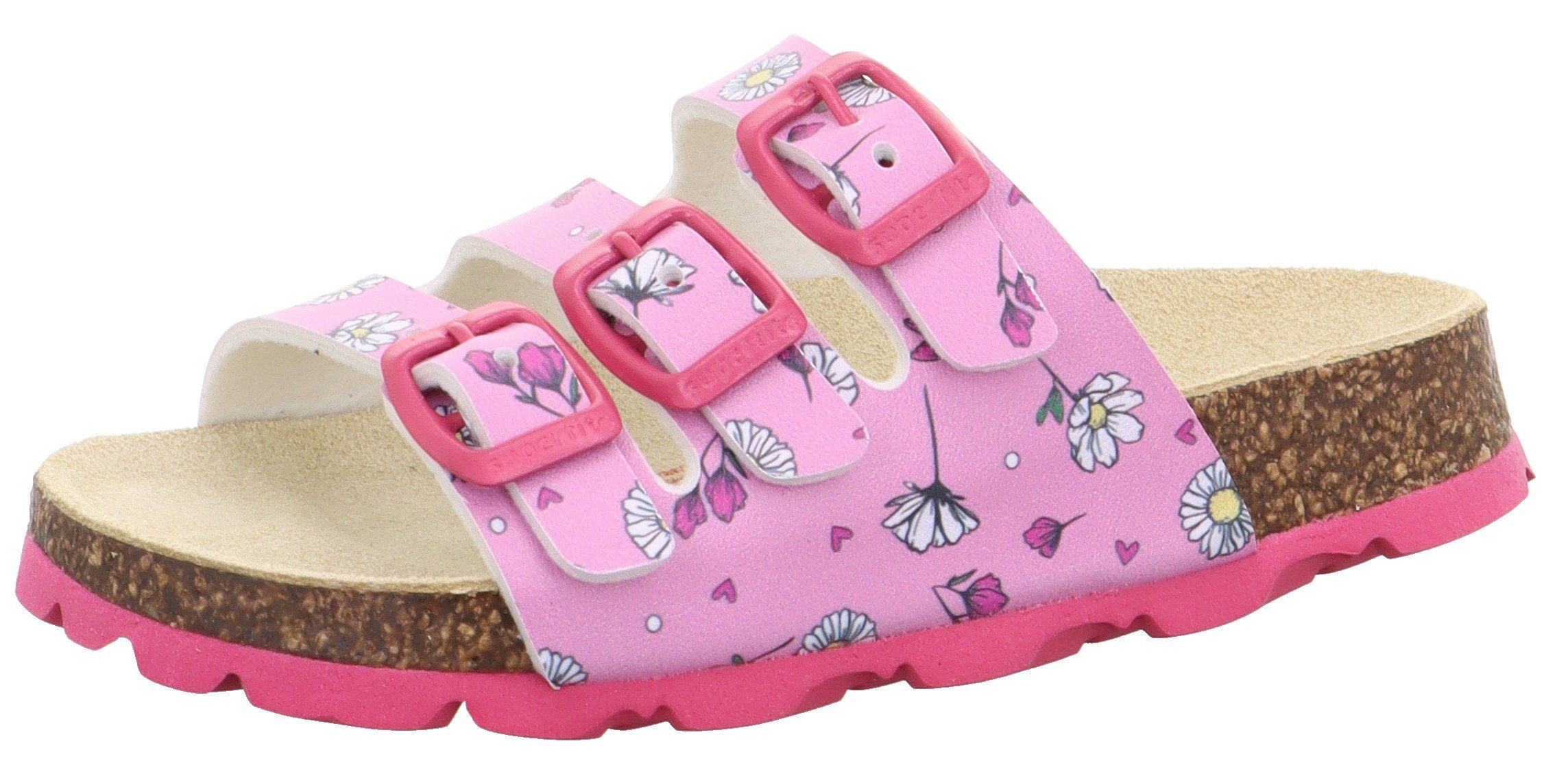 allover Hausschuh Mittel WMS: mit Print Fußbettpantolette Superfit rosa-pink