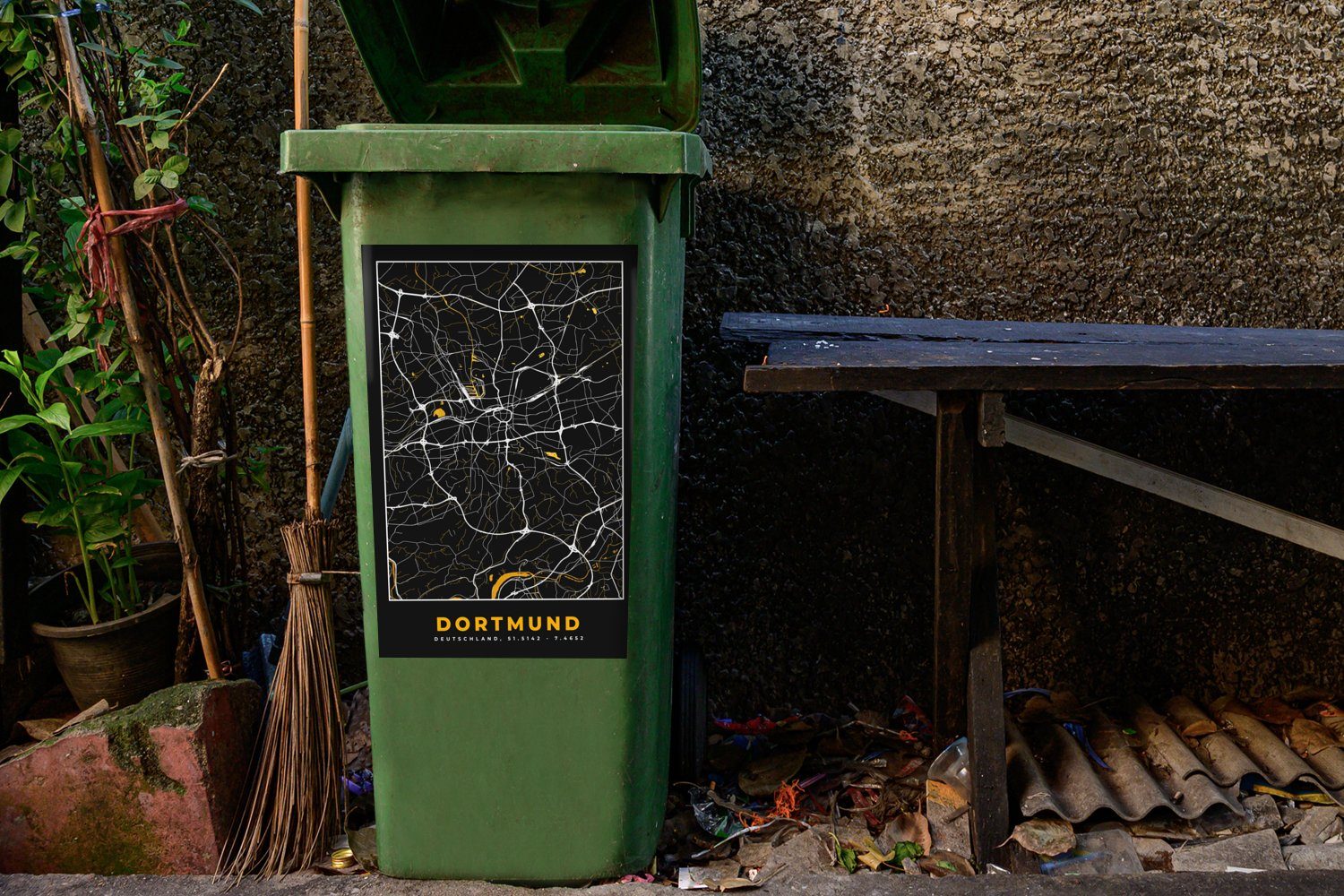 Stadtplan Gold Sticker, Deutschland - (1 Abfalbehälter Karte - St), Dortmund Wandsticker Container, MuchoWow Mülltonne, - Mülleimer-aufkleber, -